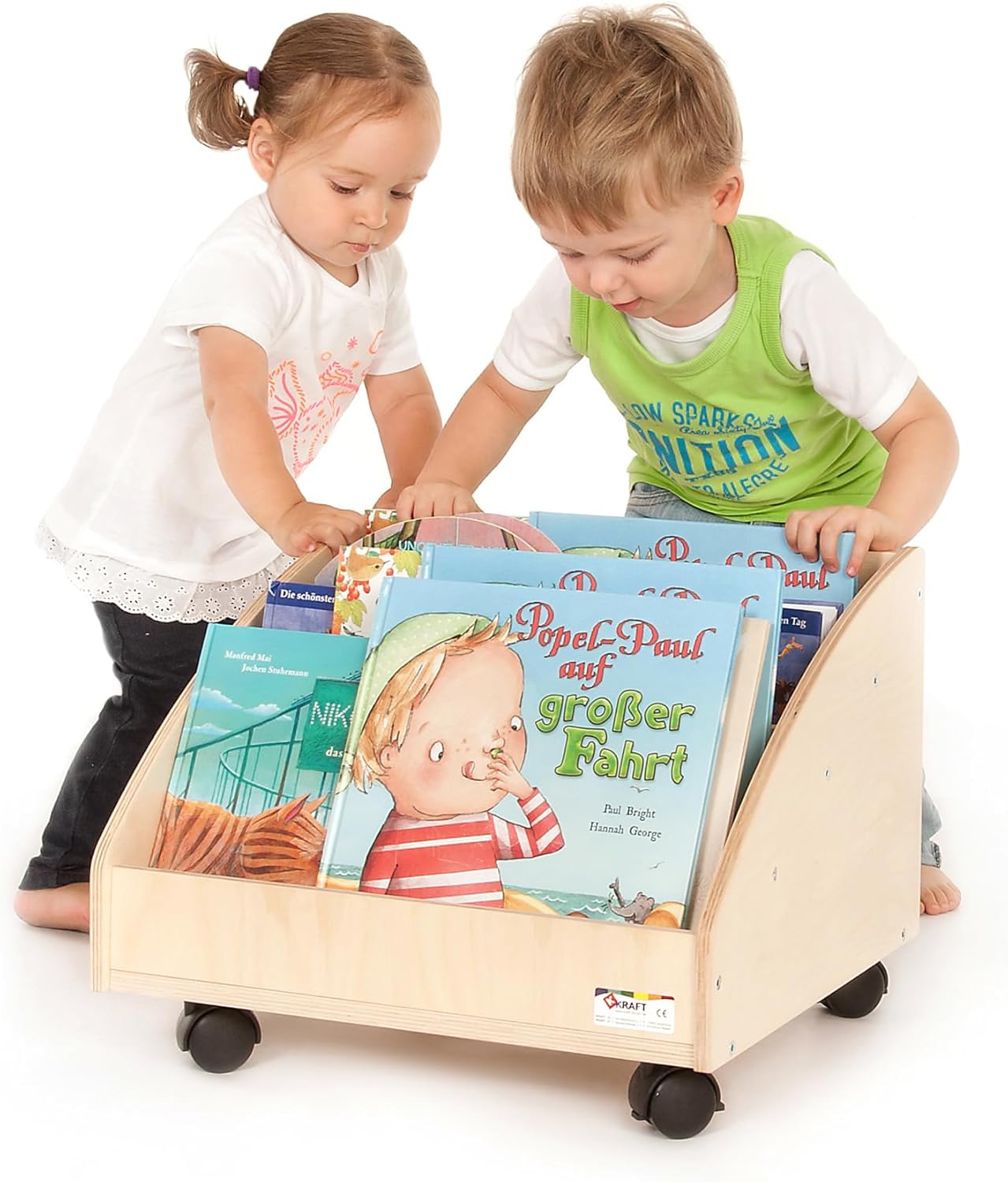 Bücherkiste mit Rollen, Medium Beige