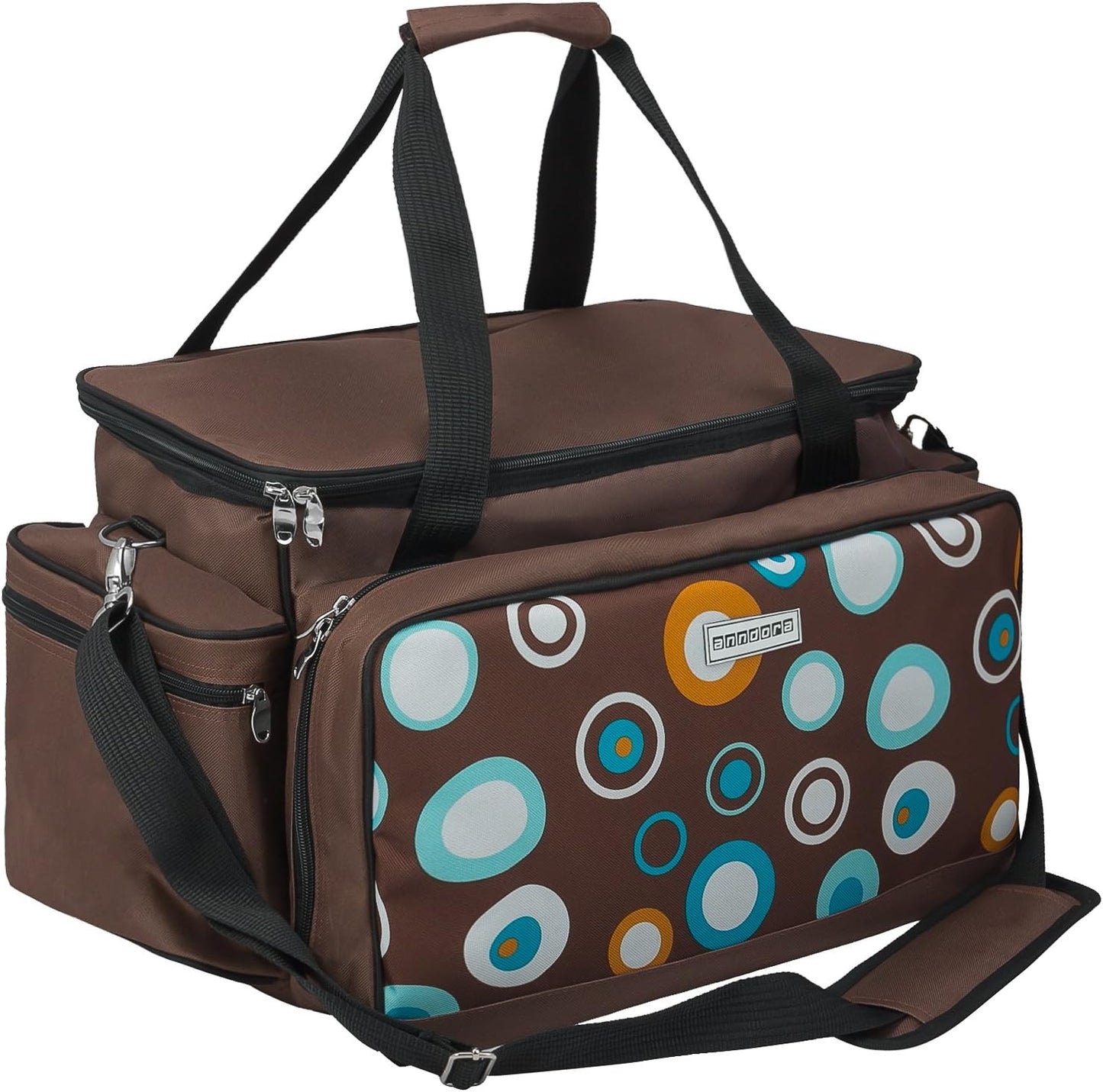 Picknicktasche für 6 Personen, Braun Hellblau Kreise