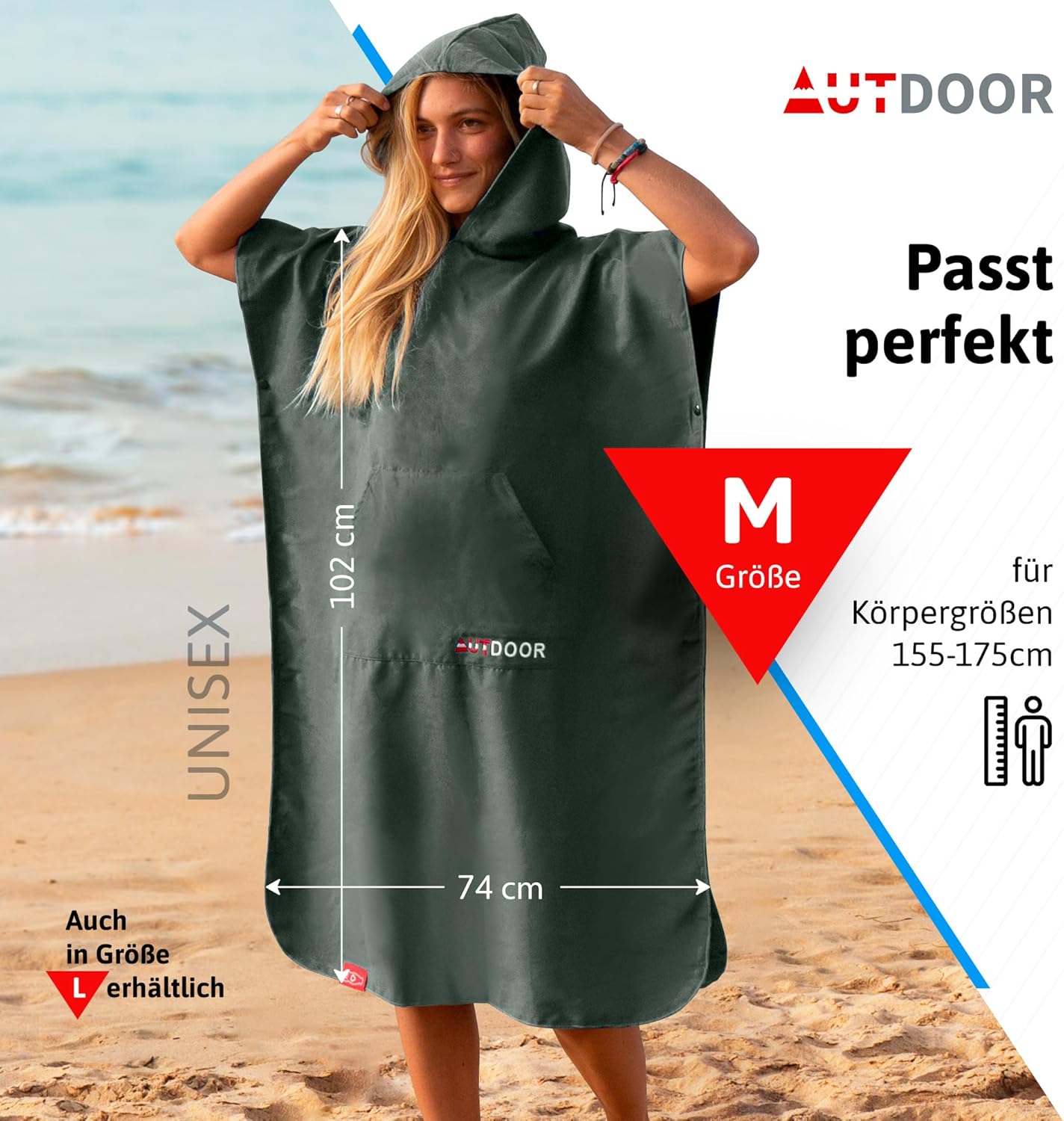 Badeponcho mit Kapuze, Medium Grün