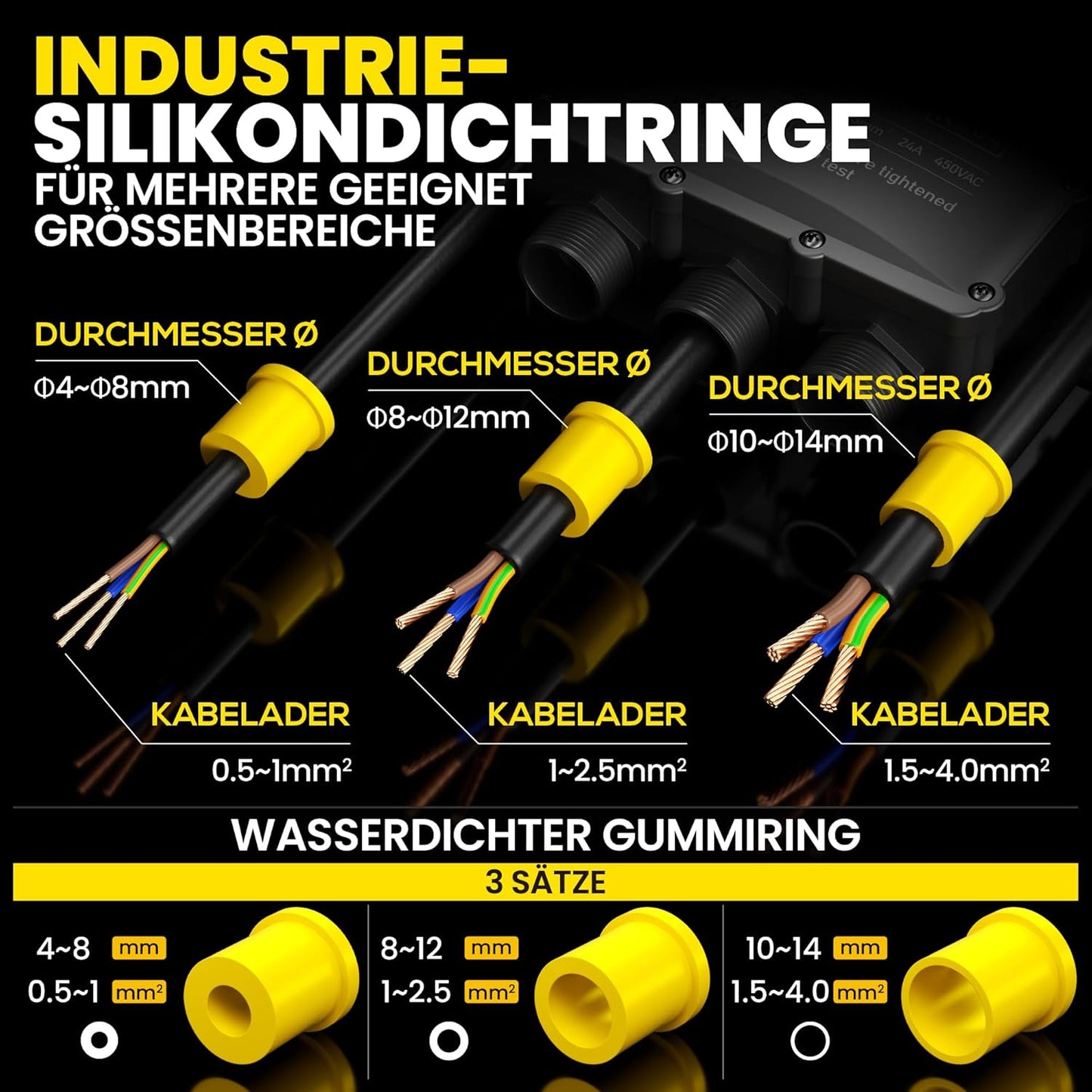 Wasserdichte 4-Wege-Verteilerdose IP68 für Aussenbereich, 4-Eingänge