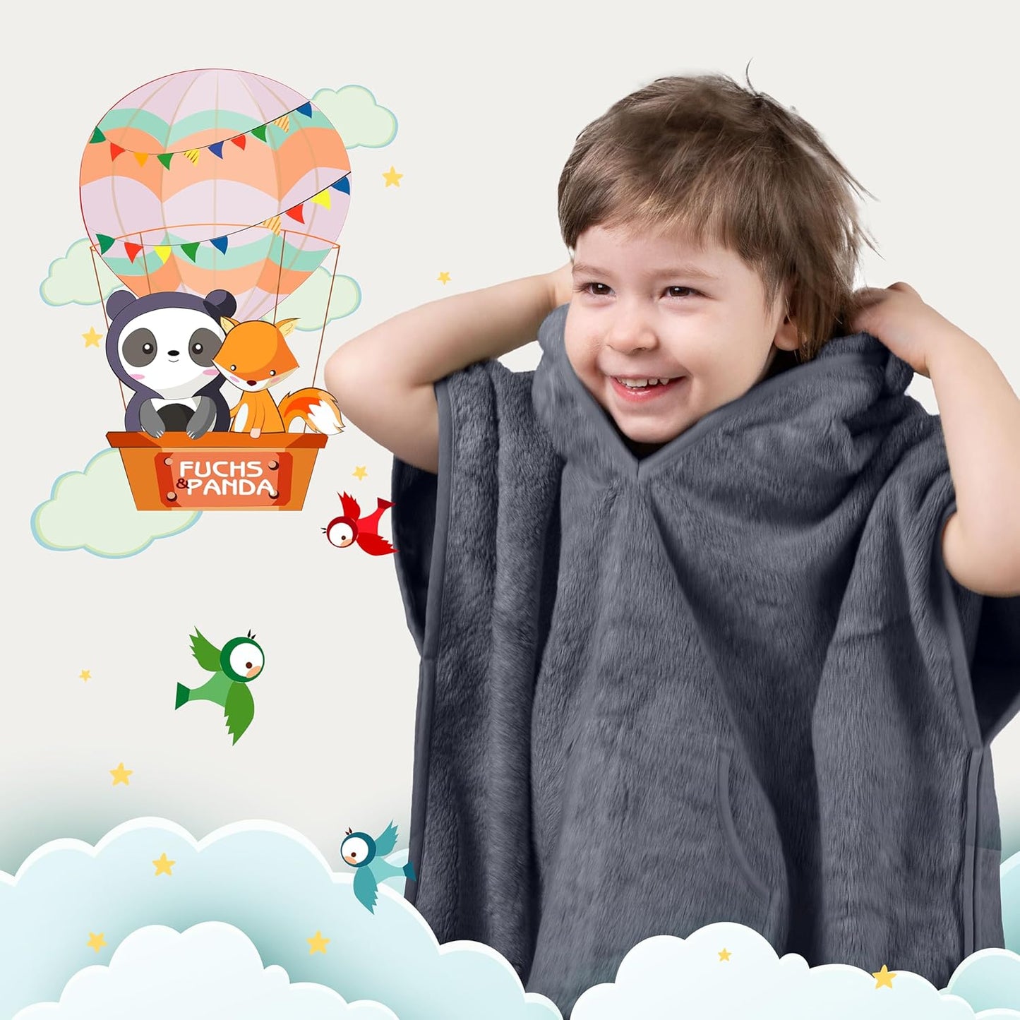 Badeponcho für Kinder, Blau-grau