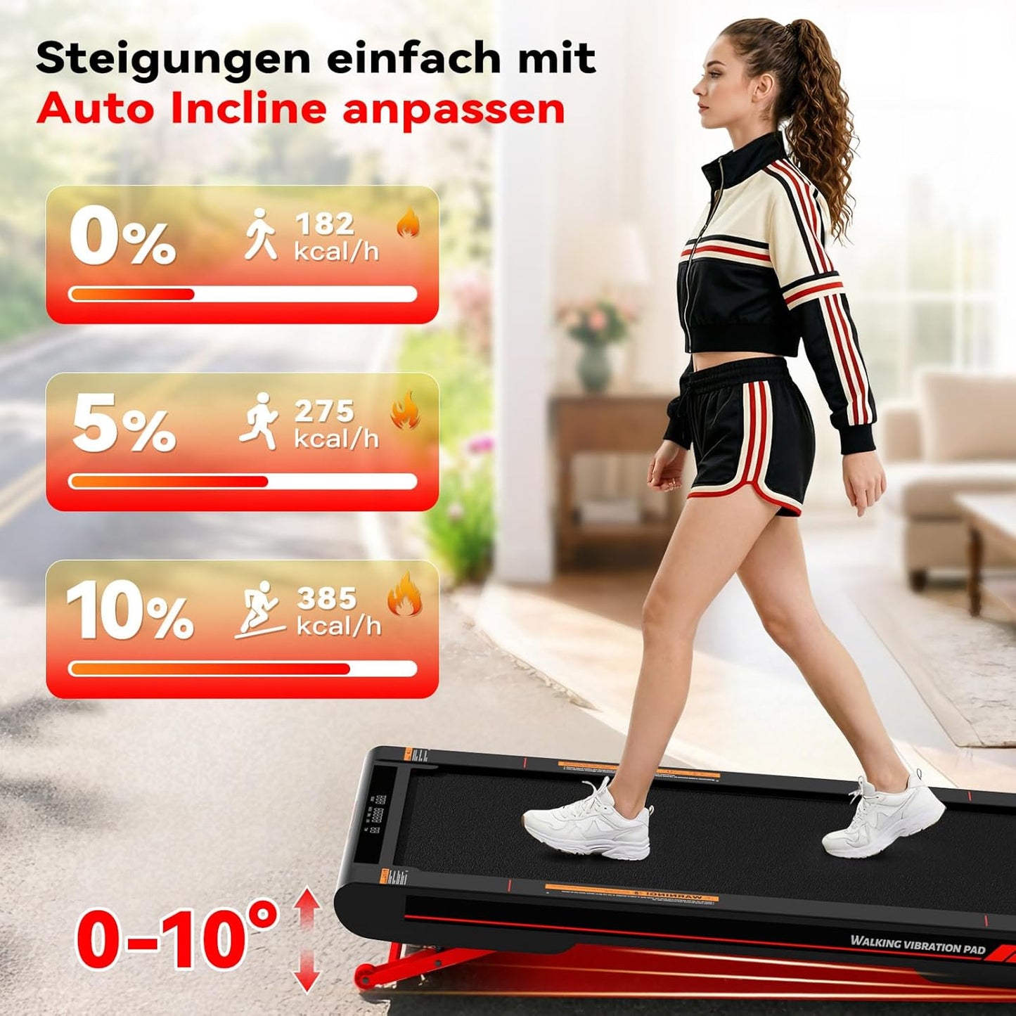 Laufband mit Vibrationsfunktion, Rot-Grau