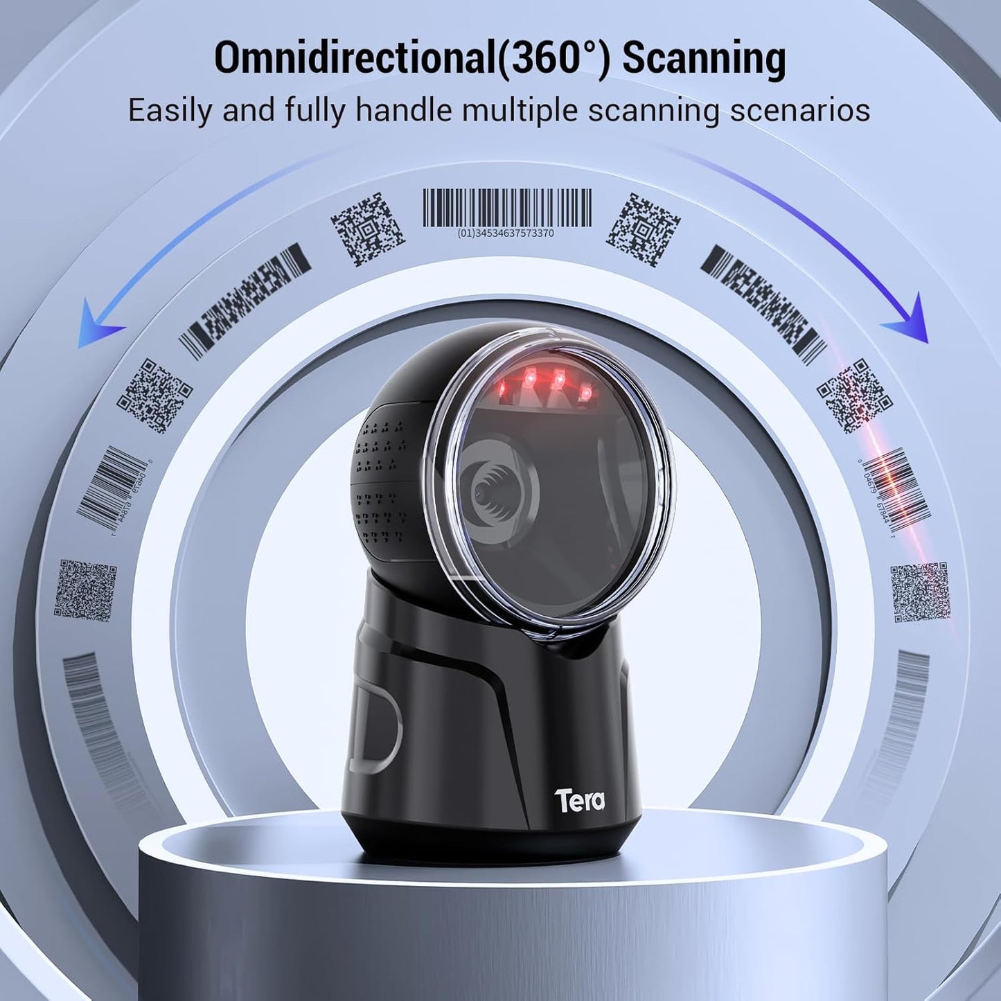 Omnidirektionaler Barcode-Scanner Modell 9000 für 1D, 2D und QR, Schwarz