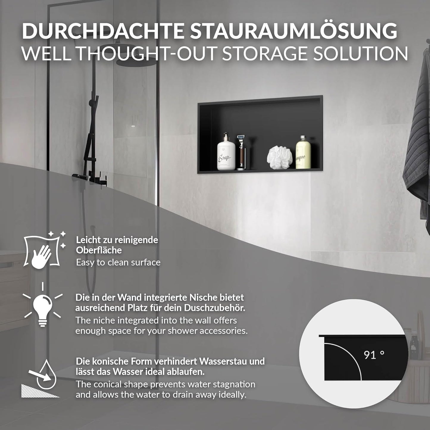 Wandnische für Badezimmer, 60 x 30 x 10 cm, 60x30x10 cm Schwarz