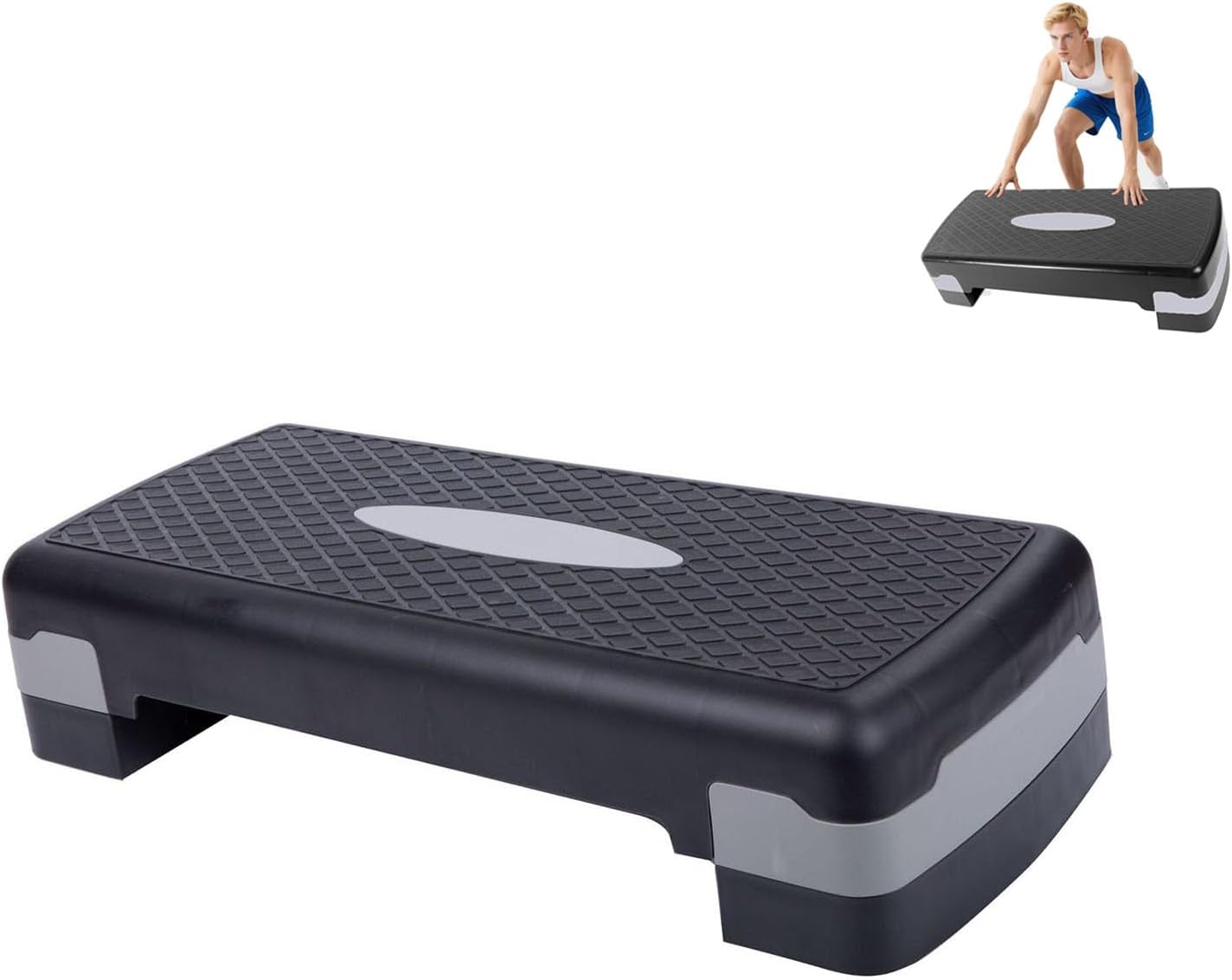 Höhenverstellbarer Aerobic Stepper mit Widerstandsbändern, Schwarz+Grau