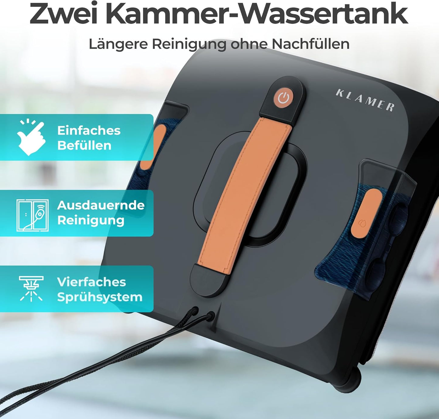 Fensterputzroboter, Kompakter Fensterroboter mit automatischer Kanten-Erkennung, Schwarz