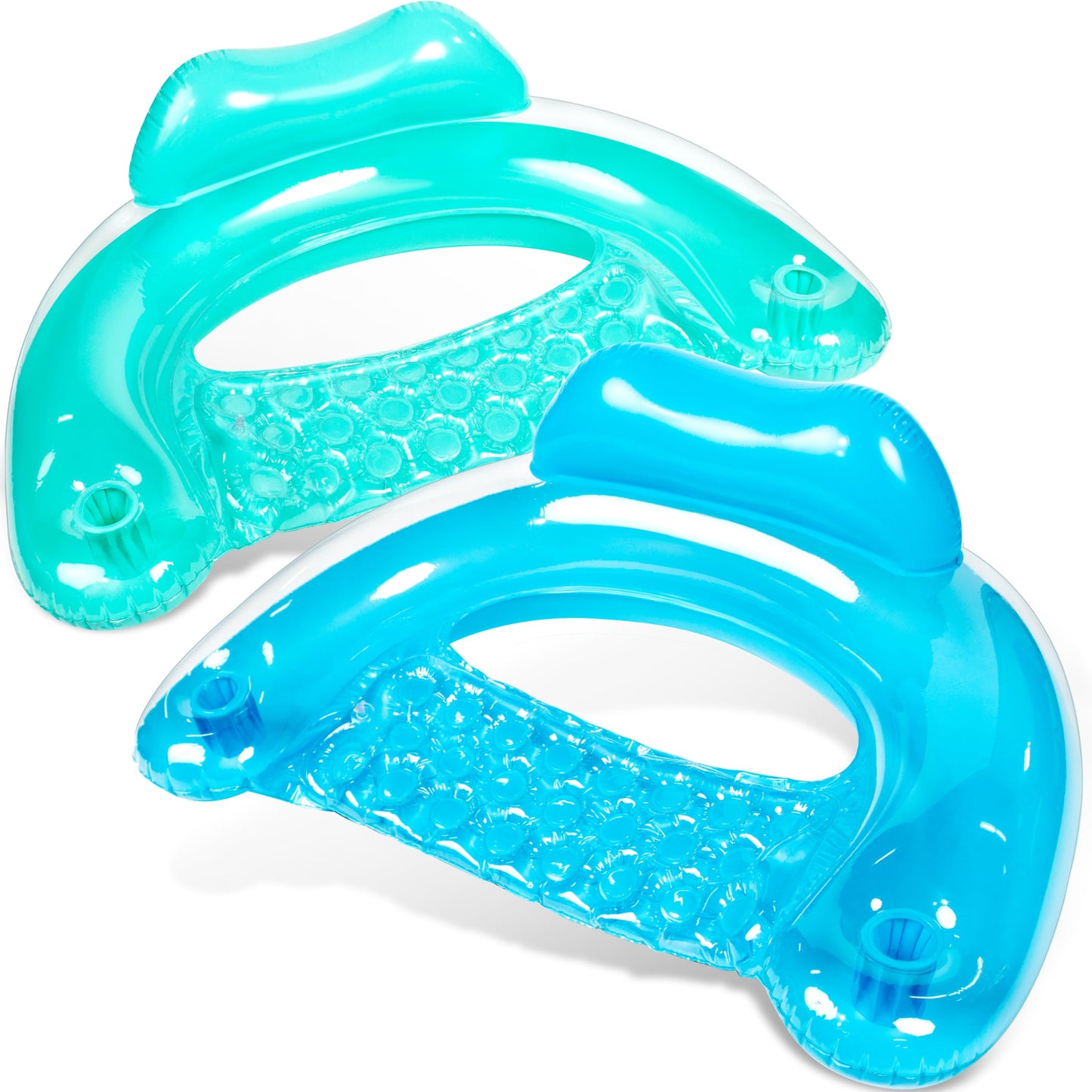 Aufblasbare Pool-Flösse mit Getränkehaltern, 2er-Set, Reine Farbe, Blau, Grün