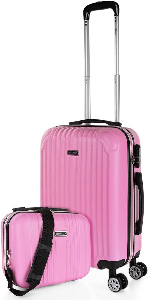 Trolley Handgepäck Hartschalenkoffer mit Zahlenschloss, Rosa S + XS