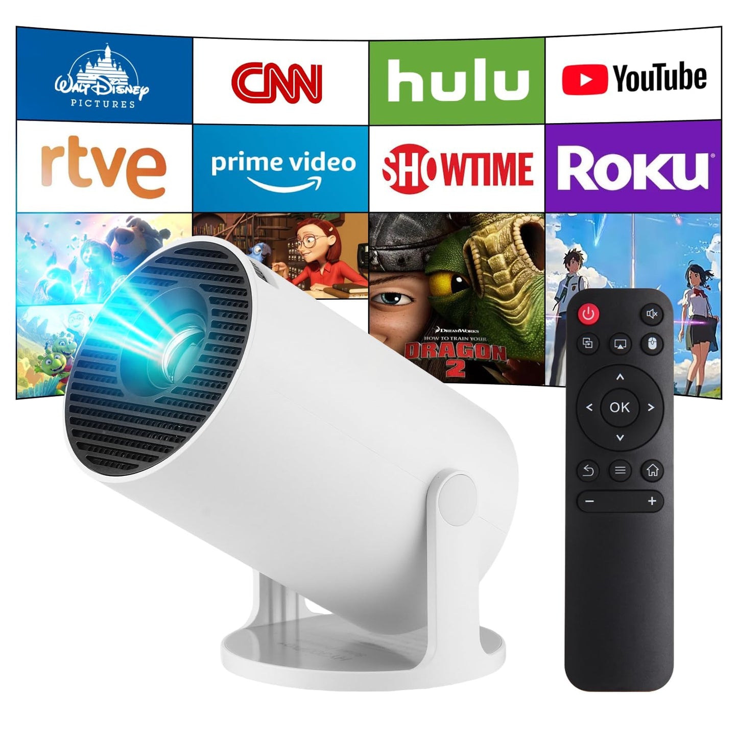 4K Heimkino Mini Beamer ‎HY300 Pro+ mit Android 14, Weiss