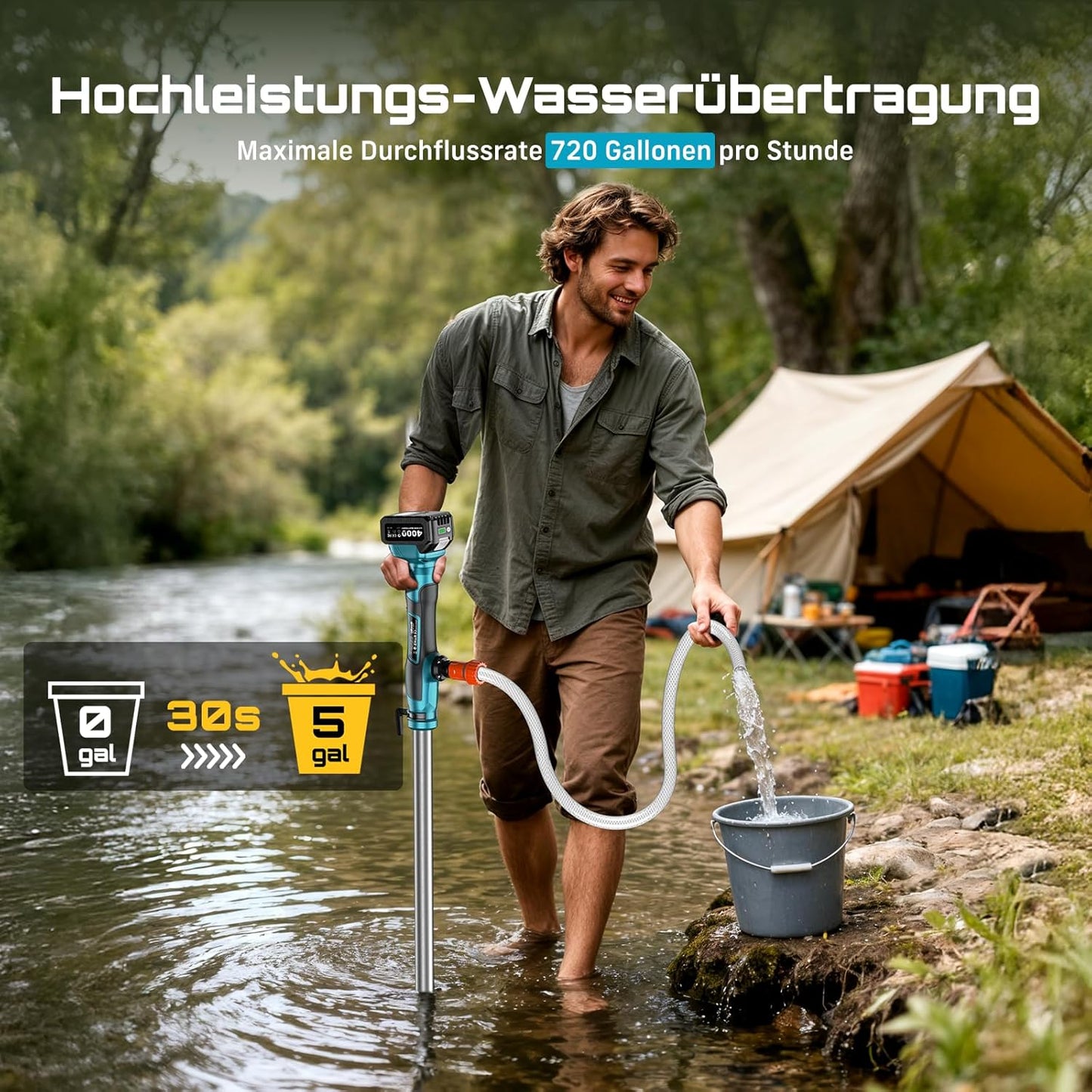 Akku-Regenfasspumpe mit Ladegerät