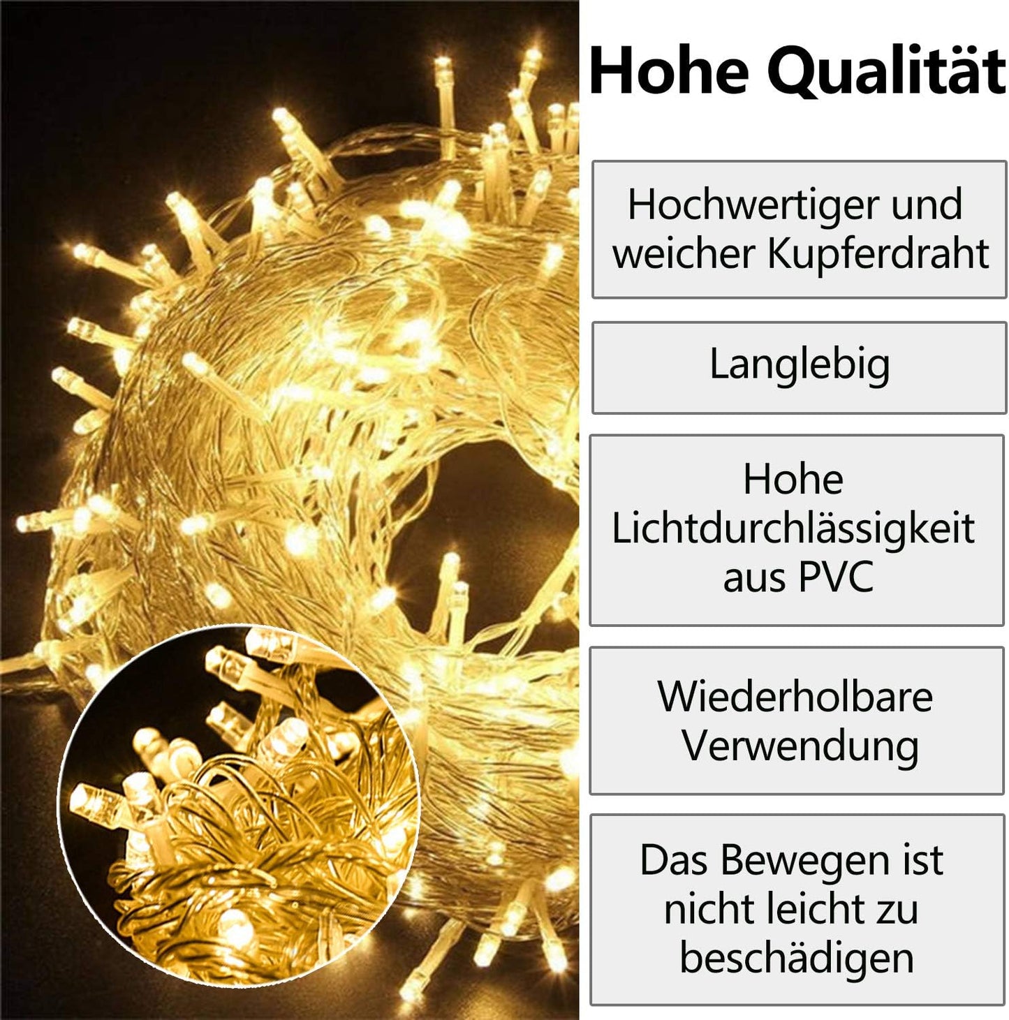 30m Lichterkette mit 8 Modi und Speicherfunktion, Warmweiss 30m 300LEDs
