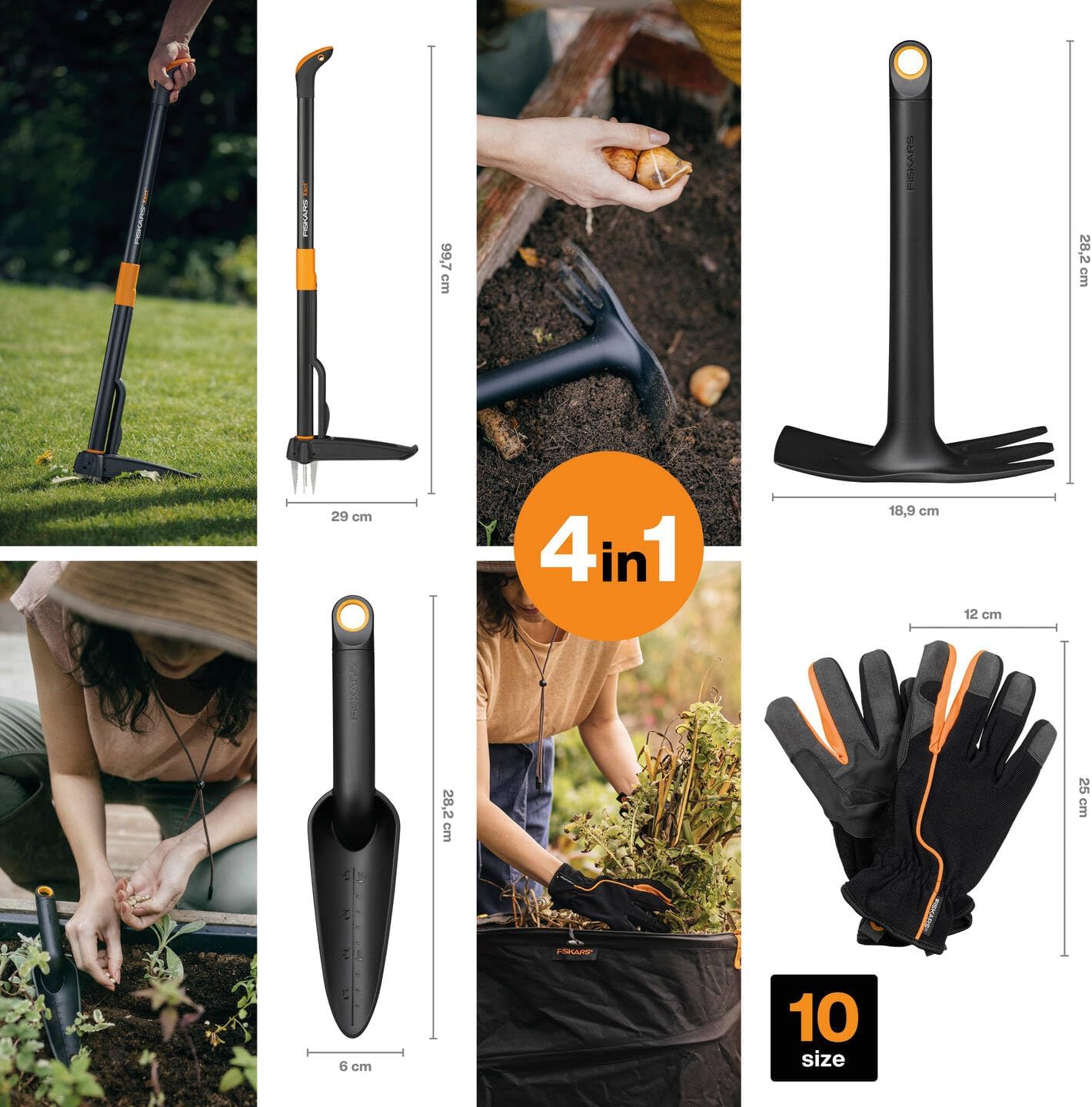 4-teiliges Gartenwerkzeug-Set, Xact + Pflanzwerkzeuge + Handschuhe