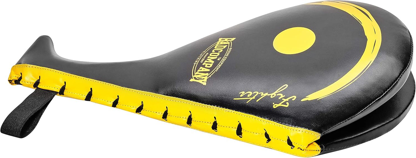 Double Kick Mitt Tritt-Handpratze für Taekwondo, schwarz-gelb