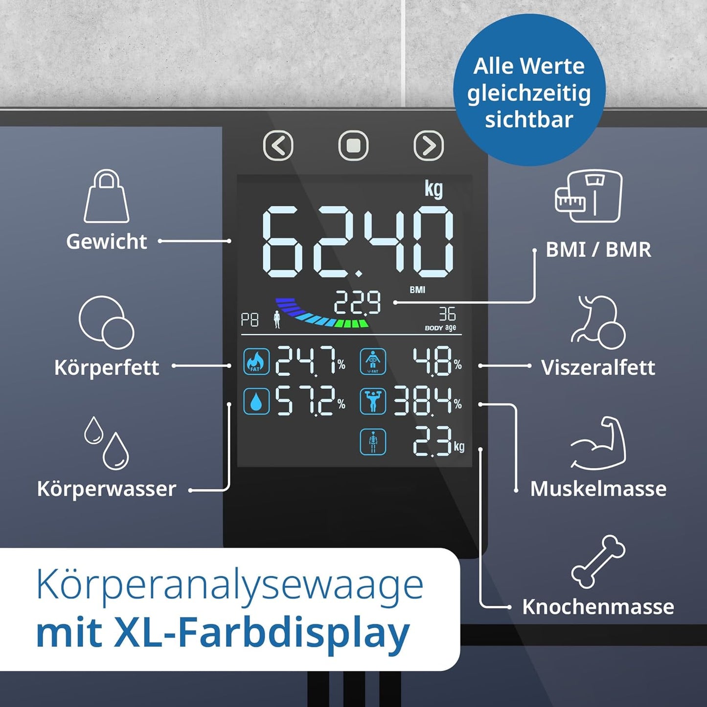 Digitale Körperfettwaage, Blau