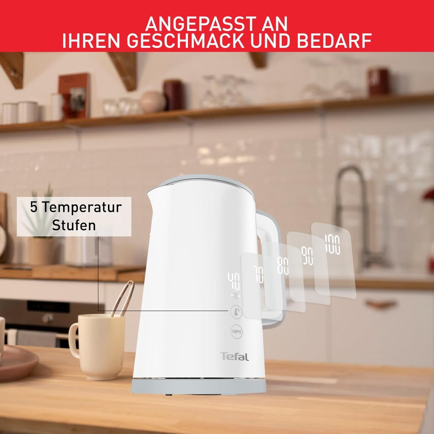 Wasserkocher mit Digitalanzeige und 5 Temperaturstufen, Single