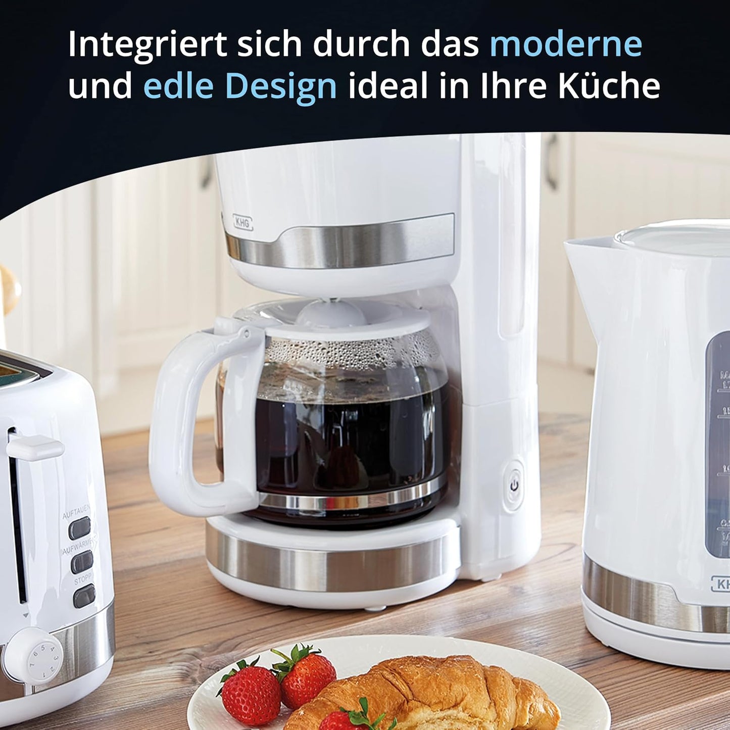 Kaffeemaschine mit Glaskanne 1,5L, Weiss/Edelstahl