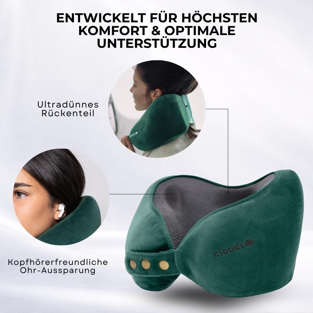 Verstellbares Nackenkissen für Reisen, Grün S/M