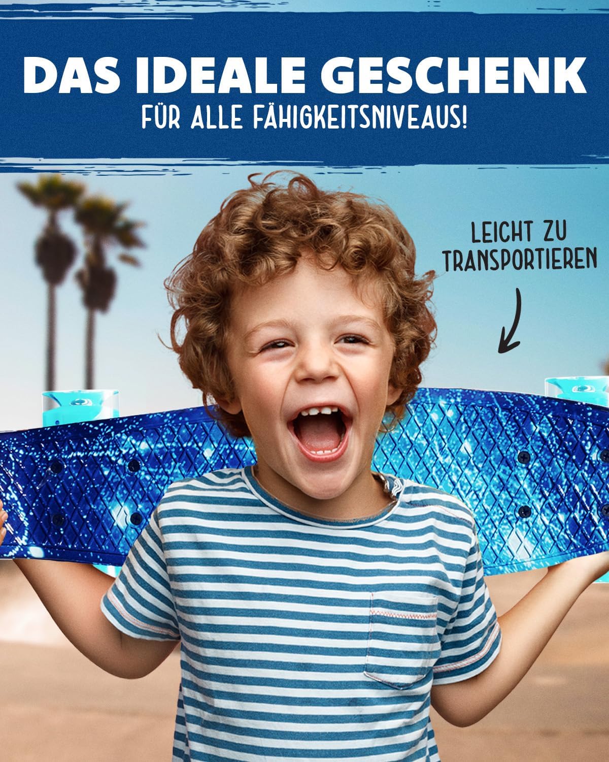 Skateboard mit LED Rollen und Skate Tool, 01 LED Blaue Galaxie