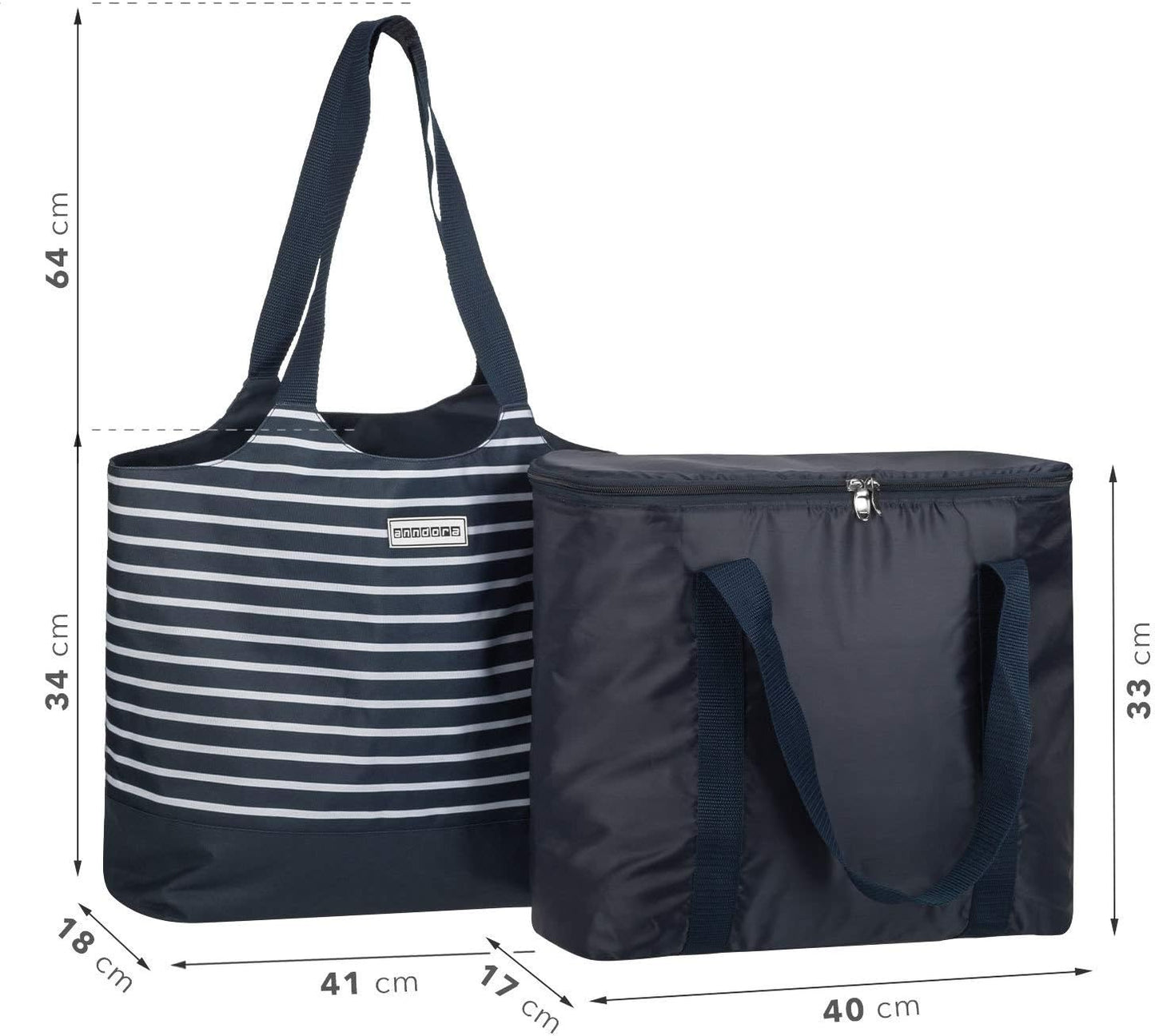 2-in-1 Einkaufstasche mit Isoliertasche, Navy Blau Weiss
