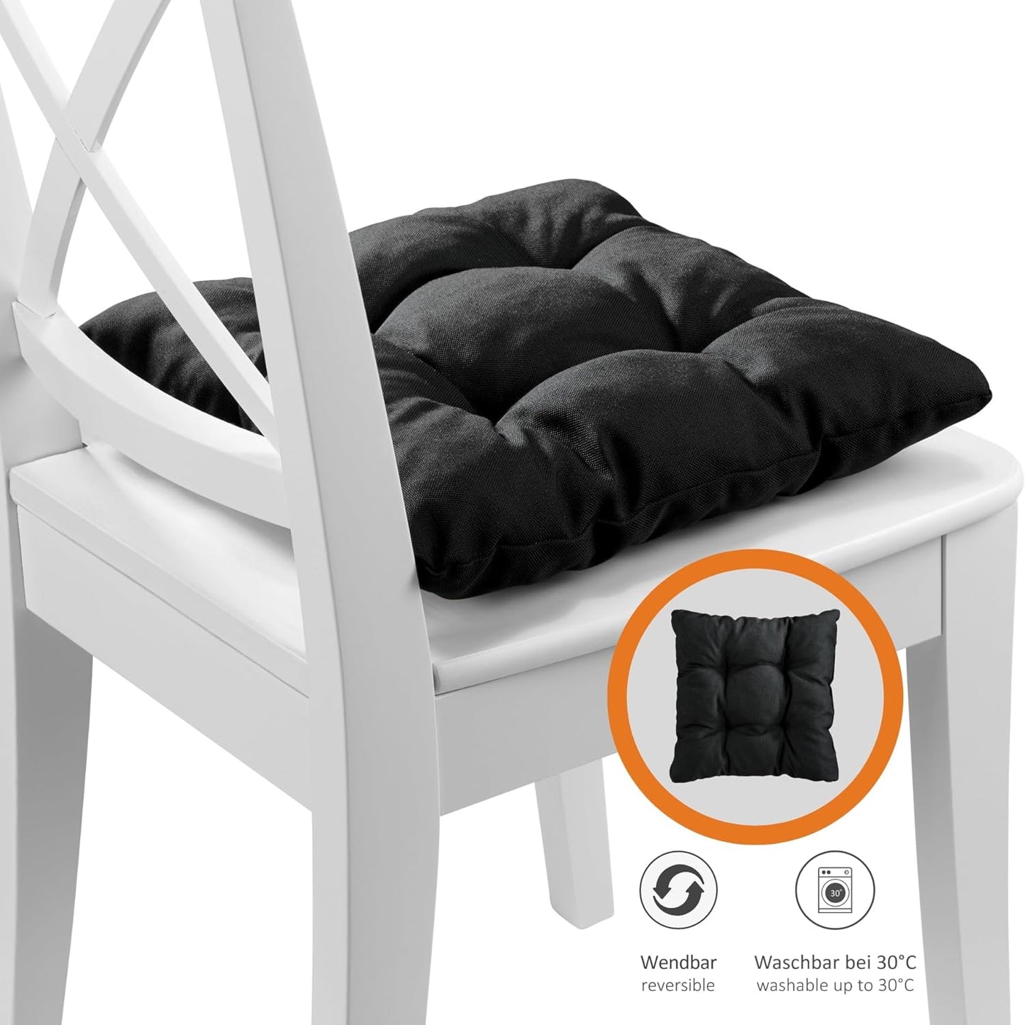 2er-Set Stuhlkissen für Indoor & Outdoor, waschbar, Schwarz 2
