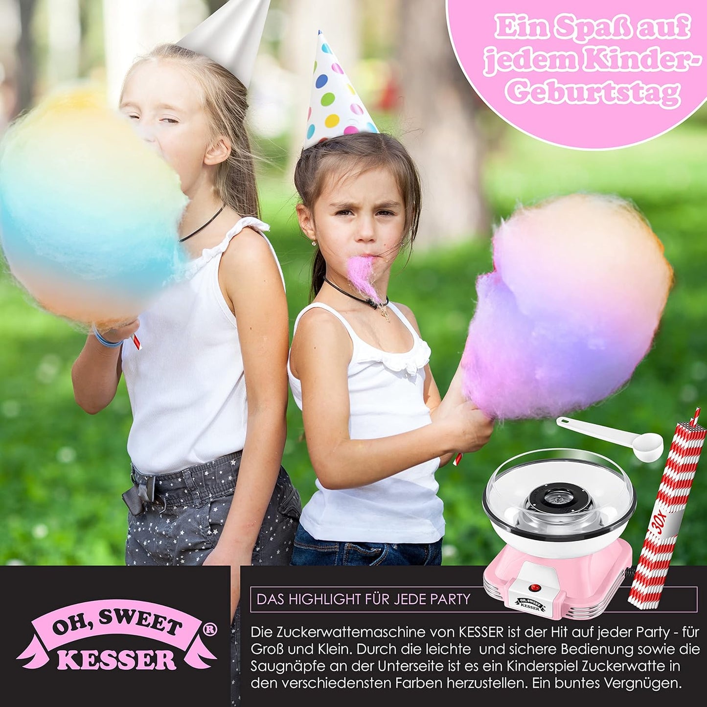Zuckerwattemaschine Set mit Zubehör, Rosa / Weiß
