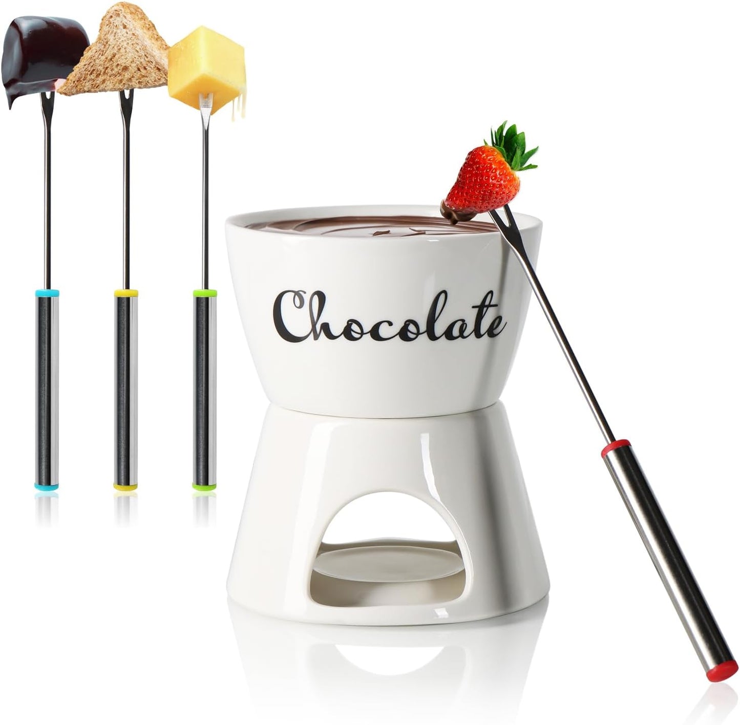 Schokoladenfondue-Set, Weiss - Schriftzug