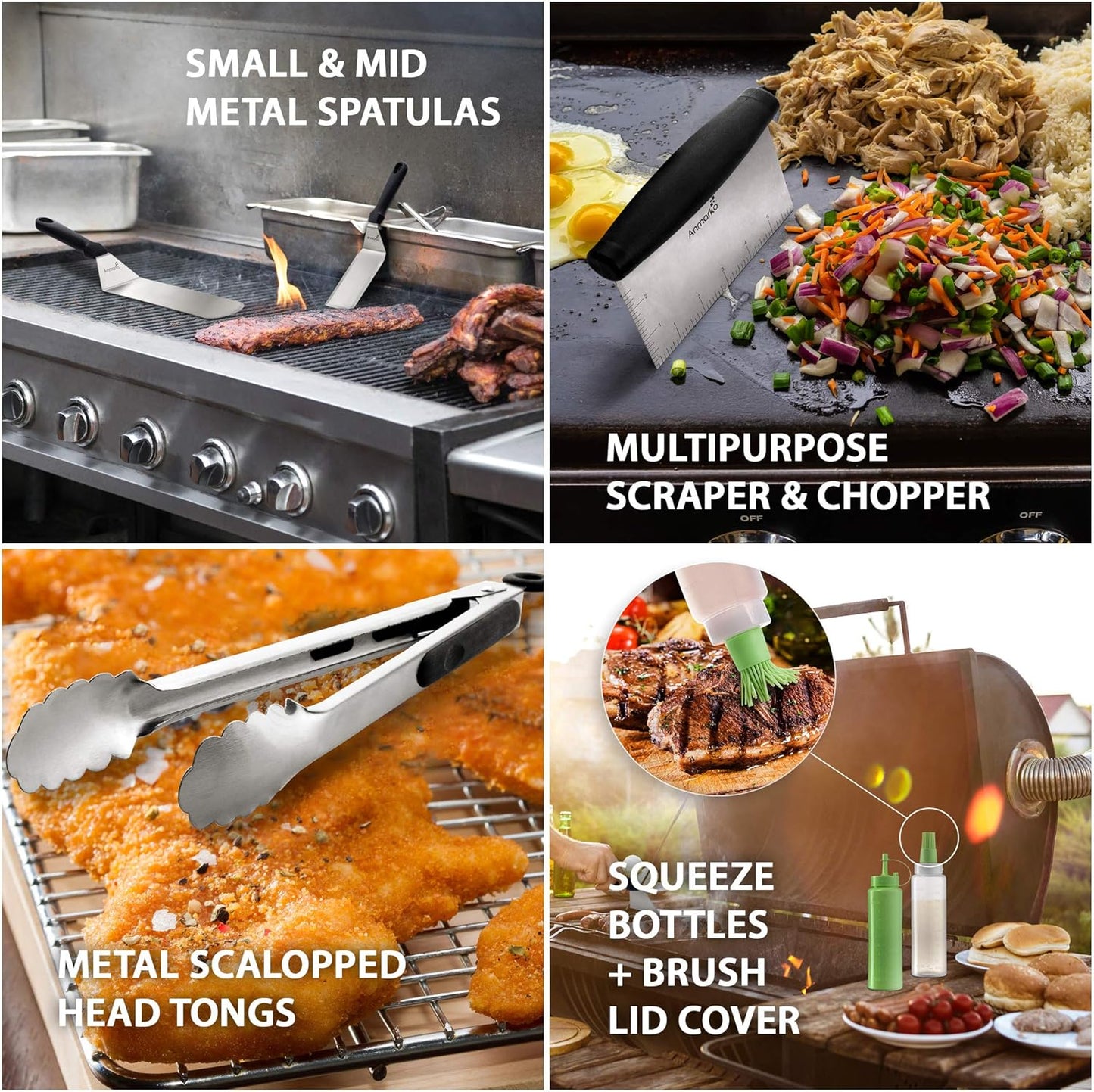 Grillwender Set, Plastic Handle Set (Tongs And Bottles)