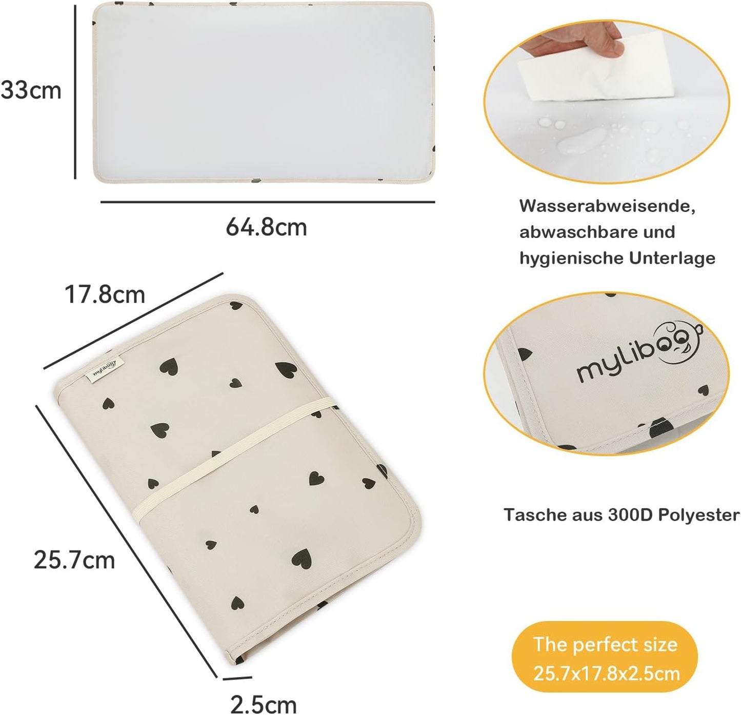 Baby Windeltasche mit Wickelunterlage, Beige