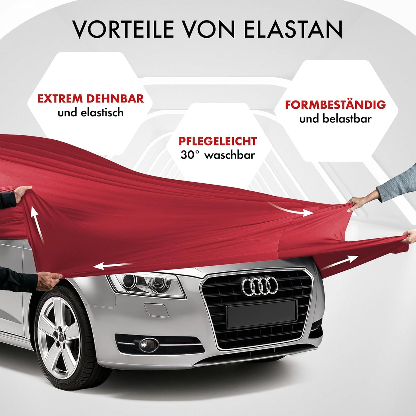 Autoabdeckung Indoor Stretch Plus, Kombi, Grösse 4, Rot Grösse 4: Kombi 380 - max. 439 cm Länge