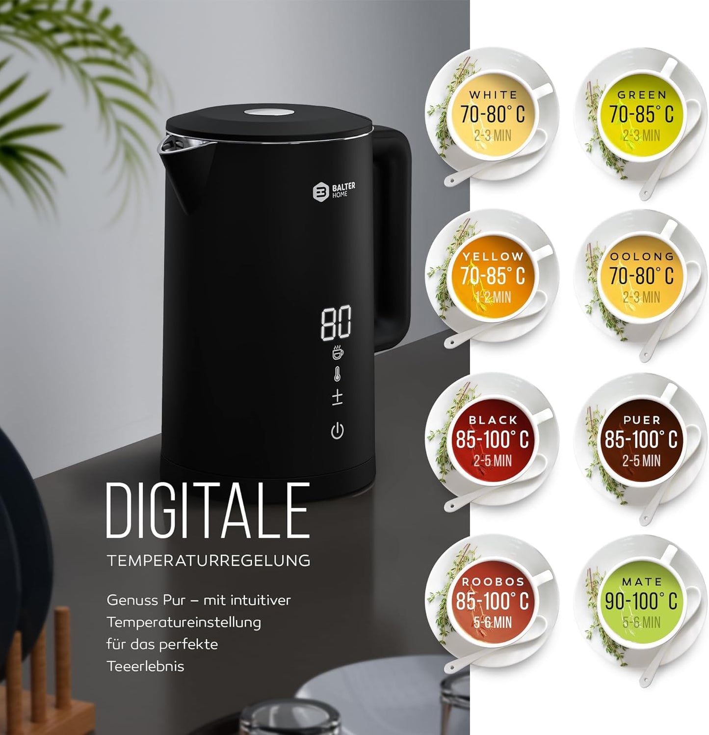 Wasserkocher mit Temperatureinstellung, A. Black, 5 Stufen, Lcd