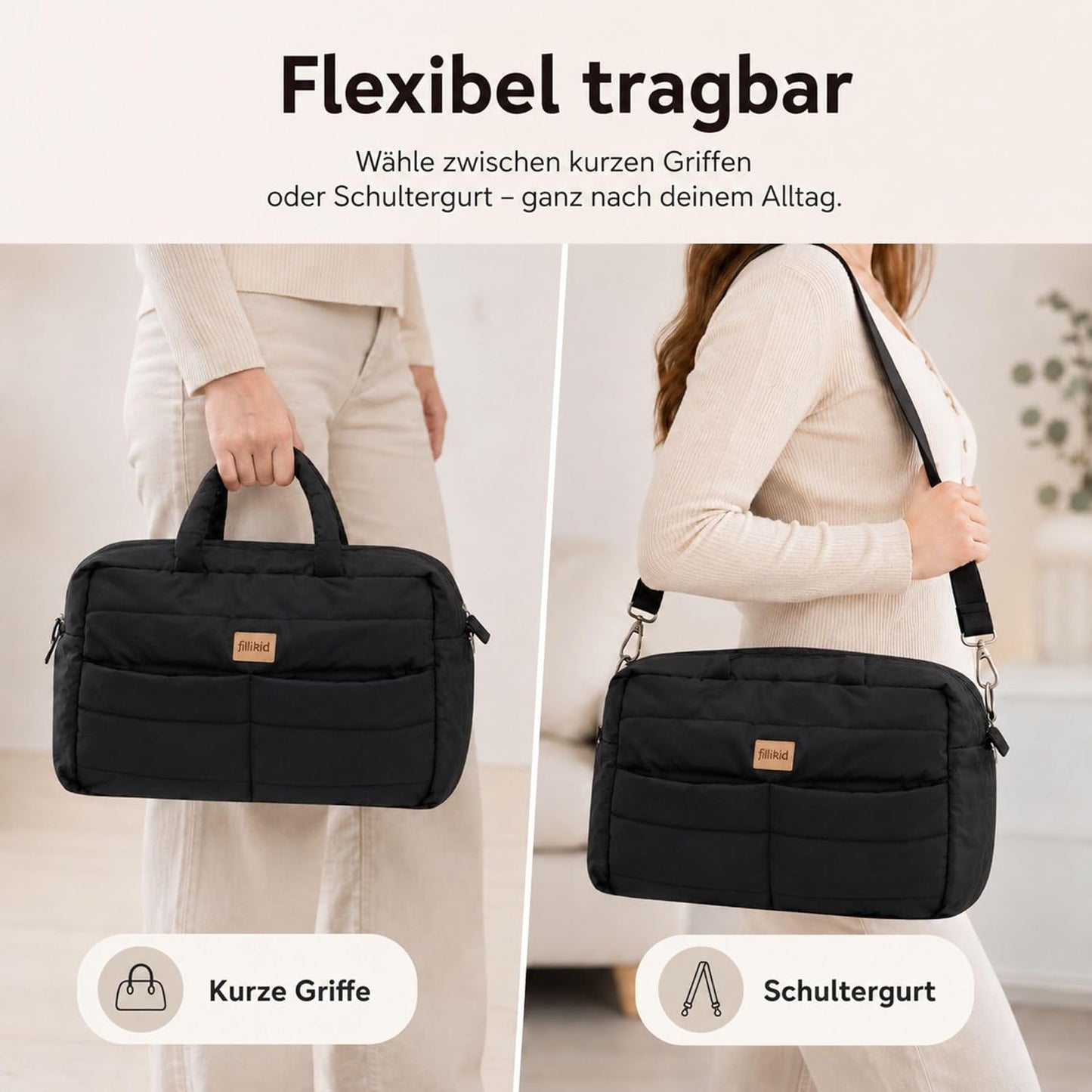 Wickeltasche Toulouse mit Wickelauflage & Fächern, Schwarz