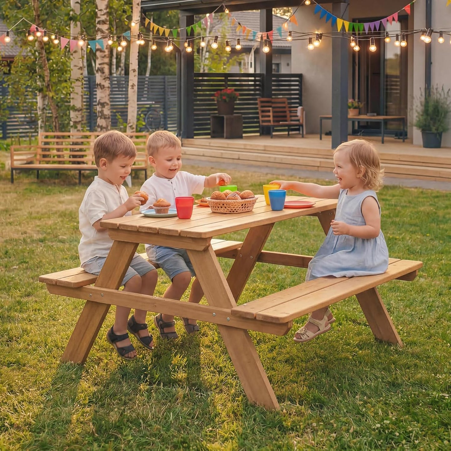 Kinder Outdoor Sitzgruppe aus Massivholz (4 Plätze), Teak Bank einzeln