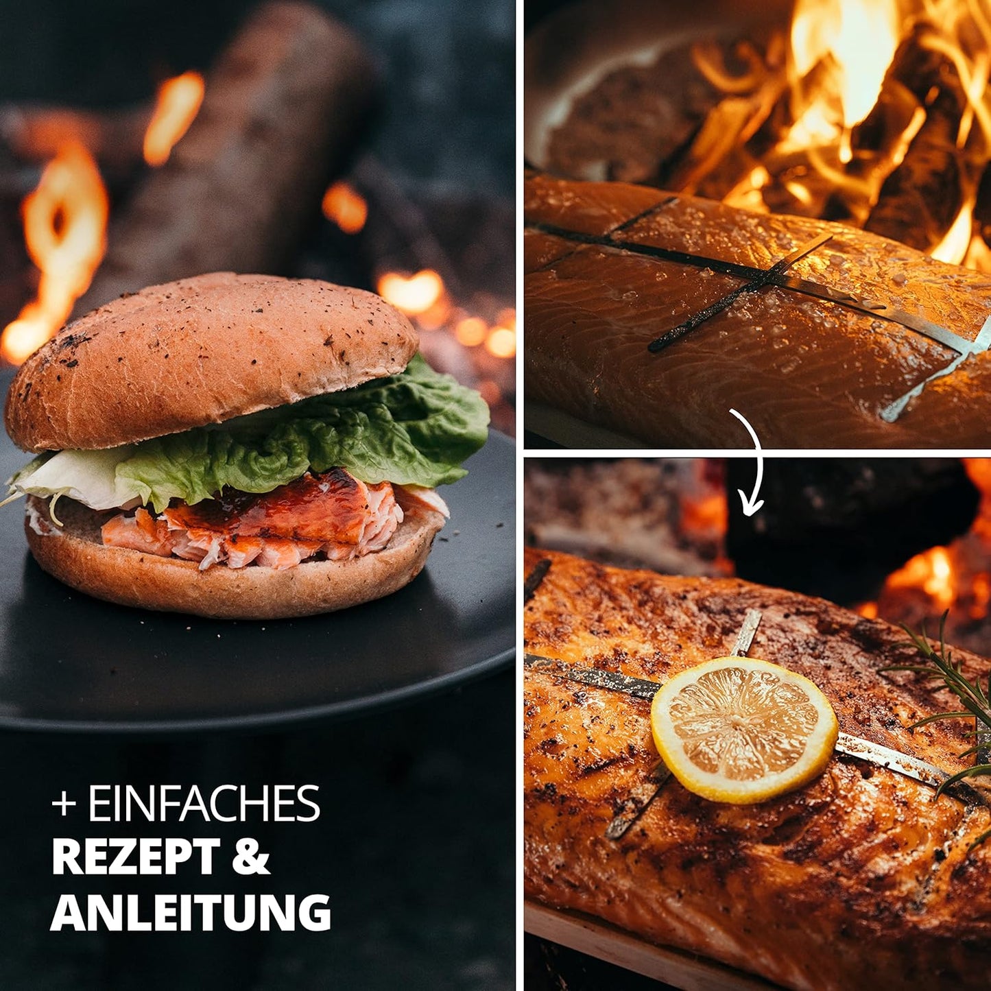2-teiliges Flammlachsbretter-Set mit Edelstahlhalterung und Baumwolltaschen, 2er Set Flammlachsbrett
