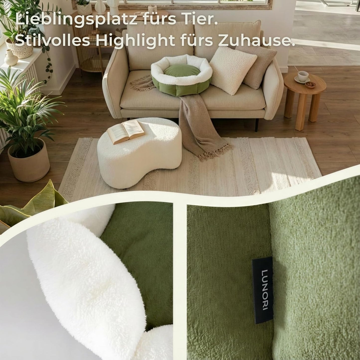 Flauschiges Katzenbett mit Wendekissen