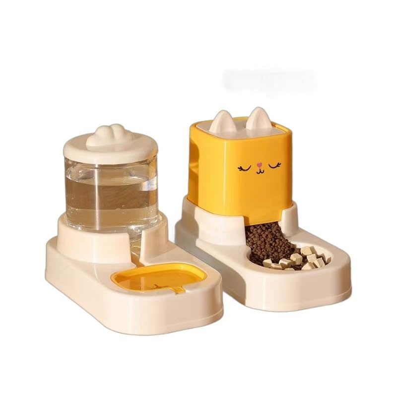 Futter- und Wasserspender-Set für Haustiere, Gelb