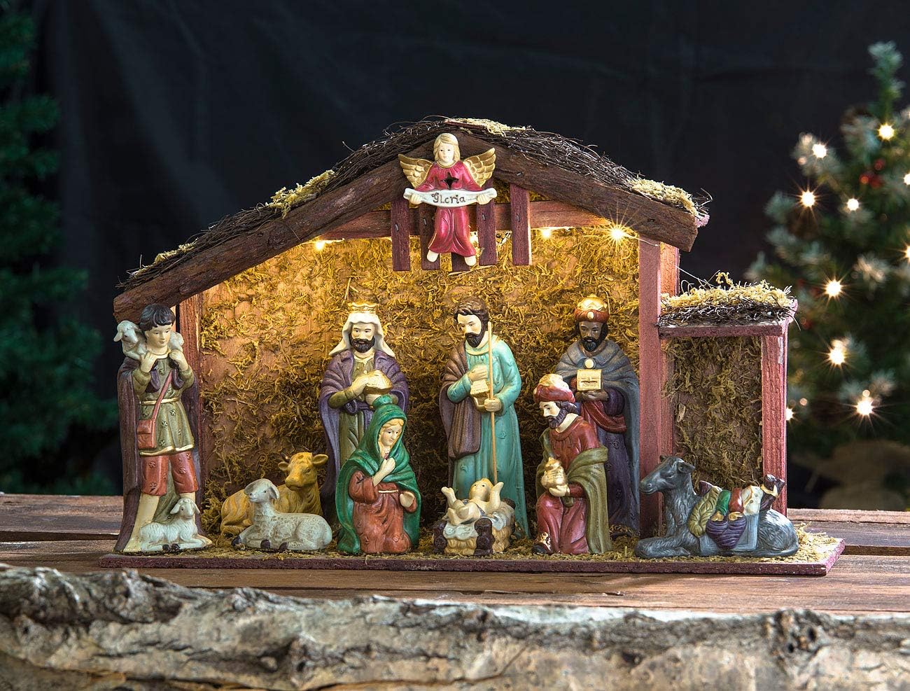 Weihnachtskrippe mit 11 Porzellan-Figuren