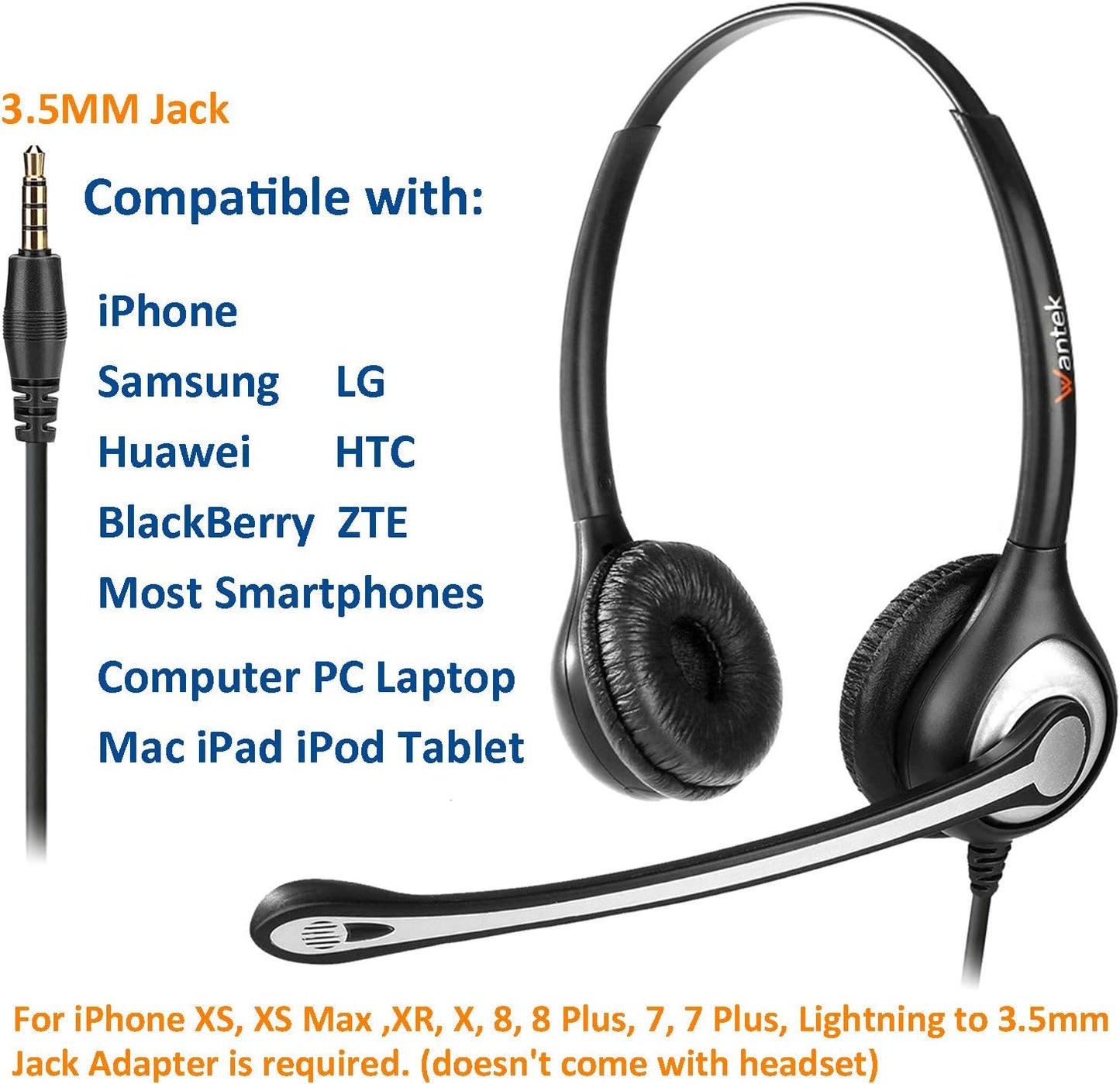 Binaurales Headset mit Noise Cancelling Mikrofon, 3.5mm (Binaural)