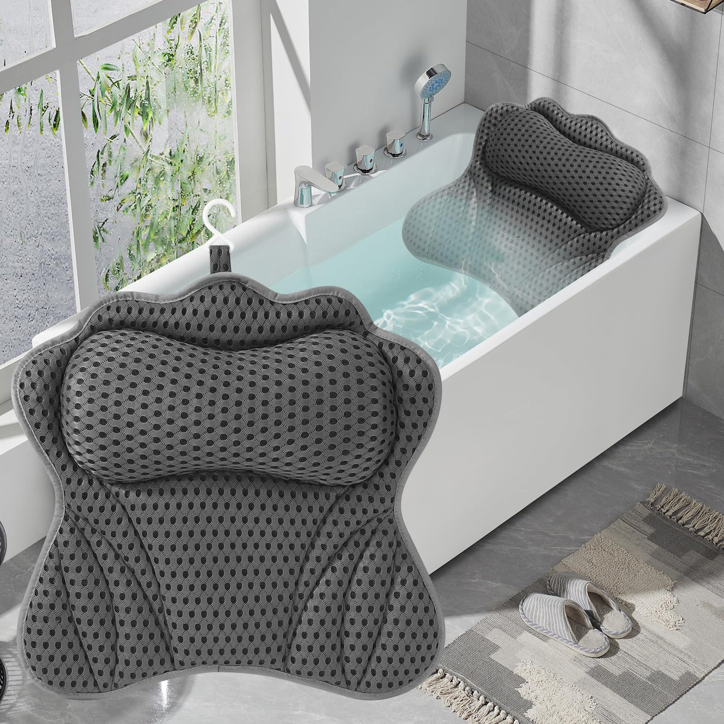 Badewannenkissen mit 4D-Air-Mesh-Technologie, Grau