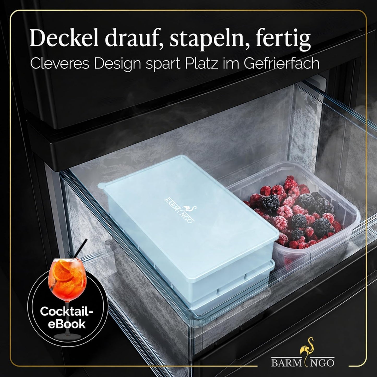 3er Set Eiswürfelform mit Deckel, 15 XXL Würfel Pastell Blau 3