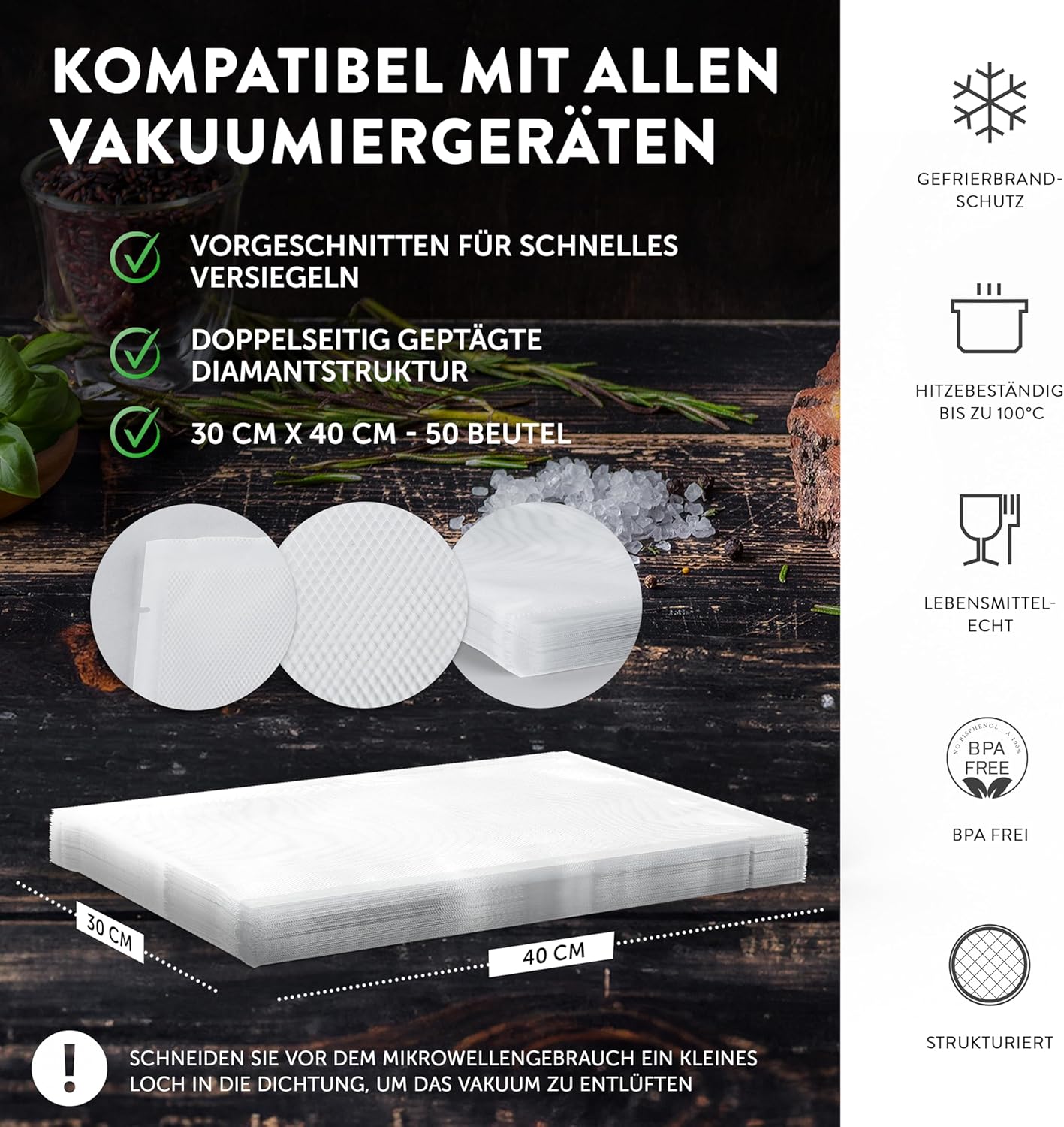 Premium Vakuumbeutel, Vakuumbeutel 30x40cm - 50 Beutel
