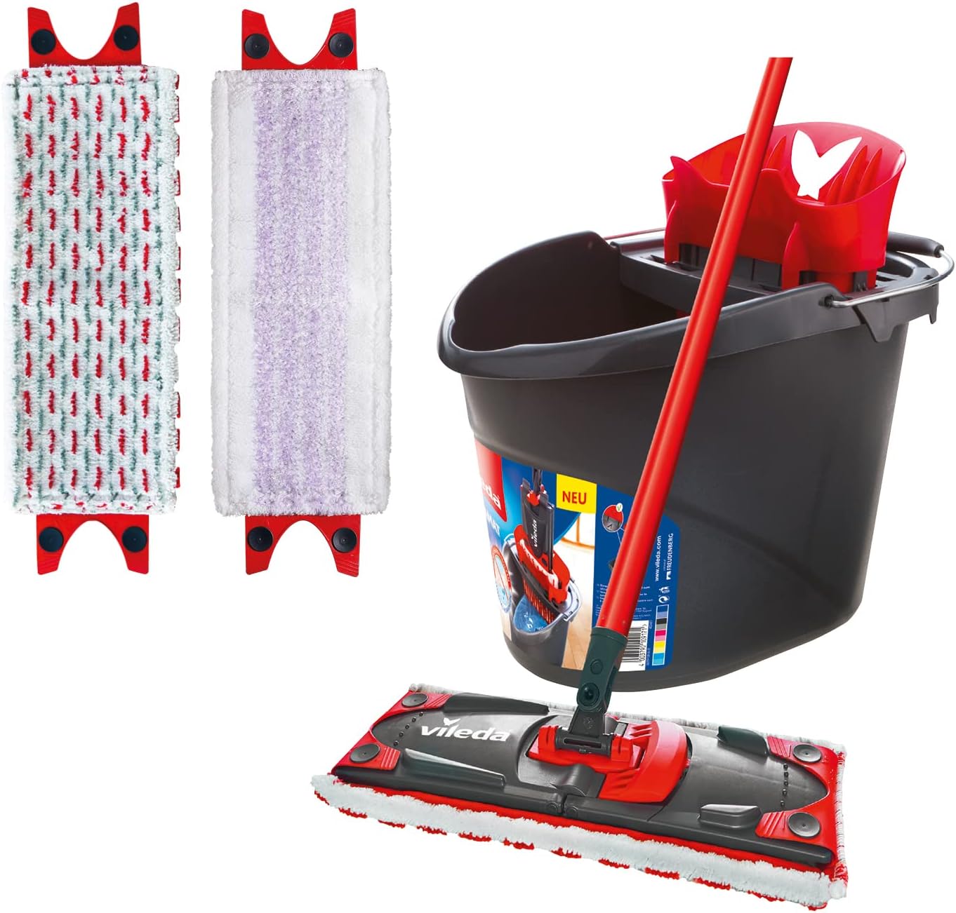 Ultramax Bodenwischer Set mit Powerpresse, Ultramax Set incl. 2 Bezüge, Eco-Pack / Rot
