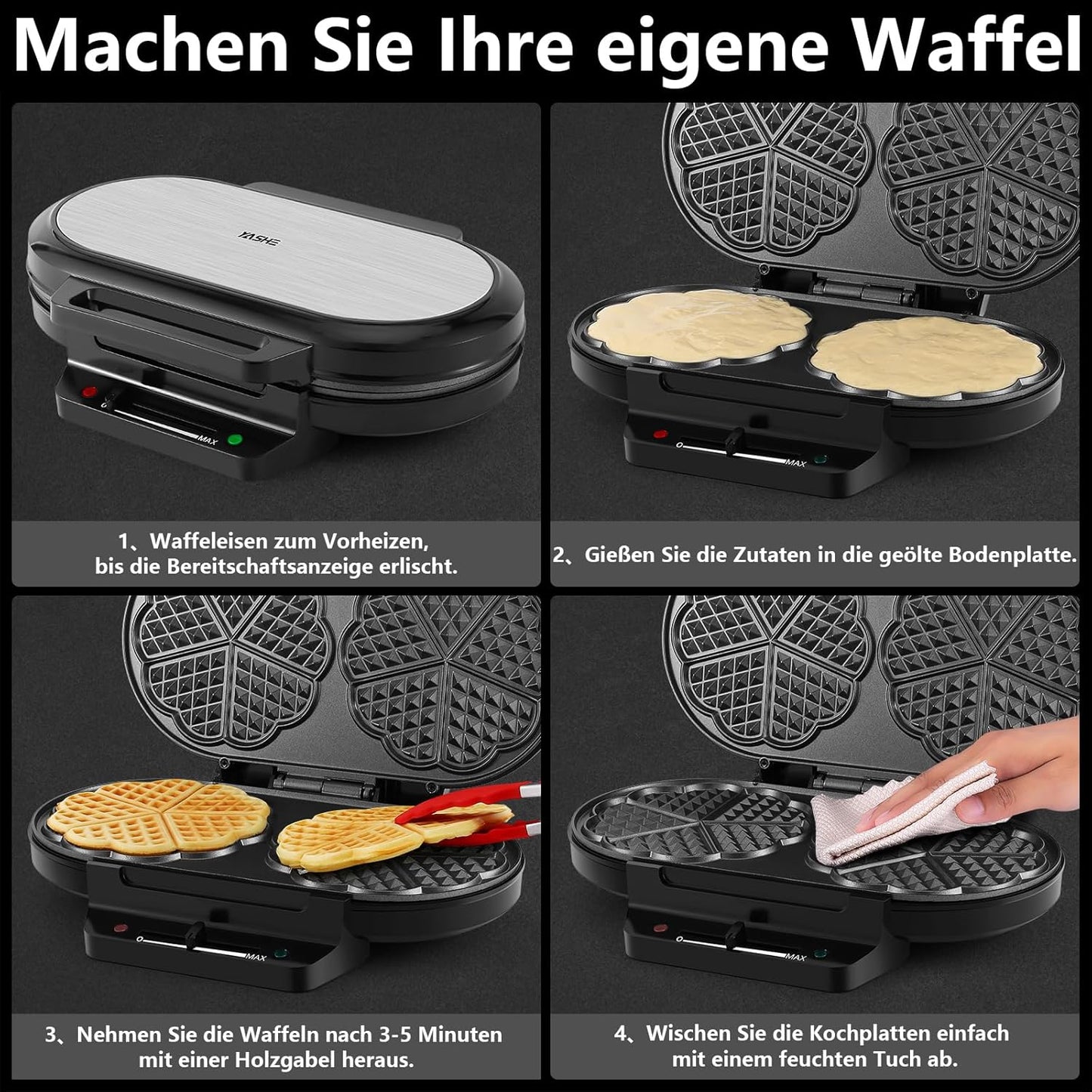 Doppeltes Herzform-Waffeleisen SW-2122M mit Temperaturregelung
