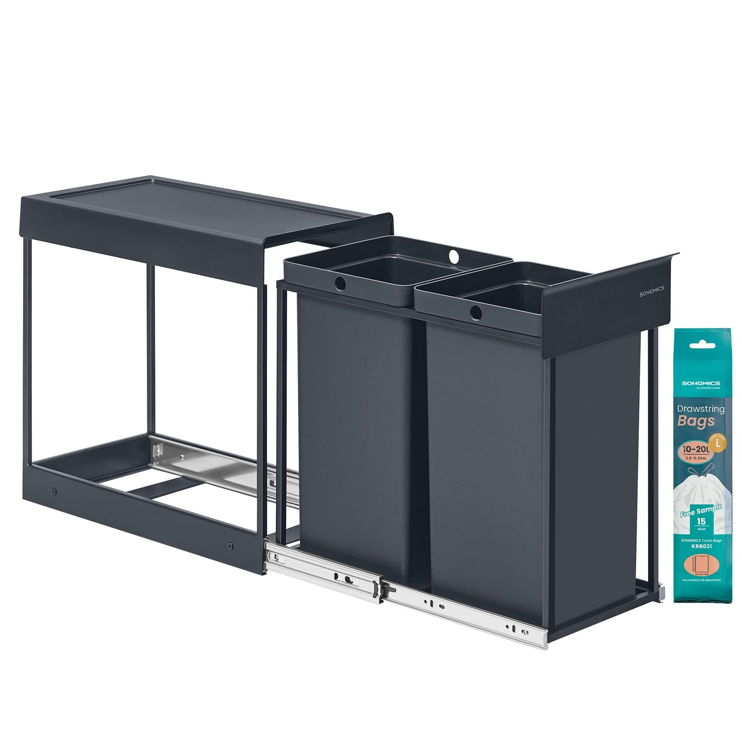 Mülltrennsystem für Unterschrank, ausziehbar (2 x 15 L), grau 2 x 15 L