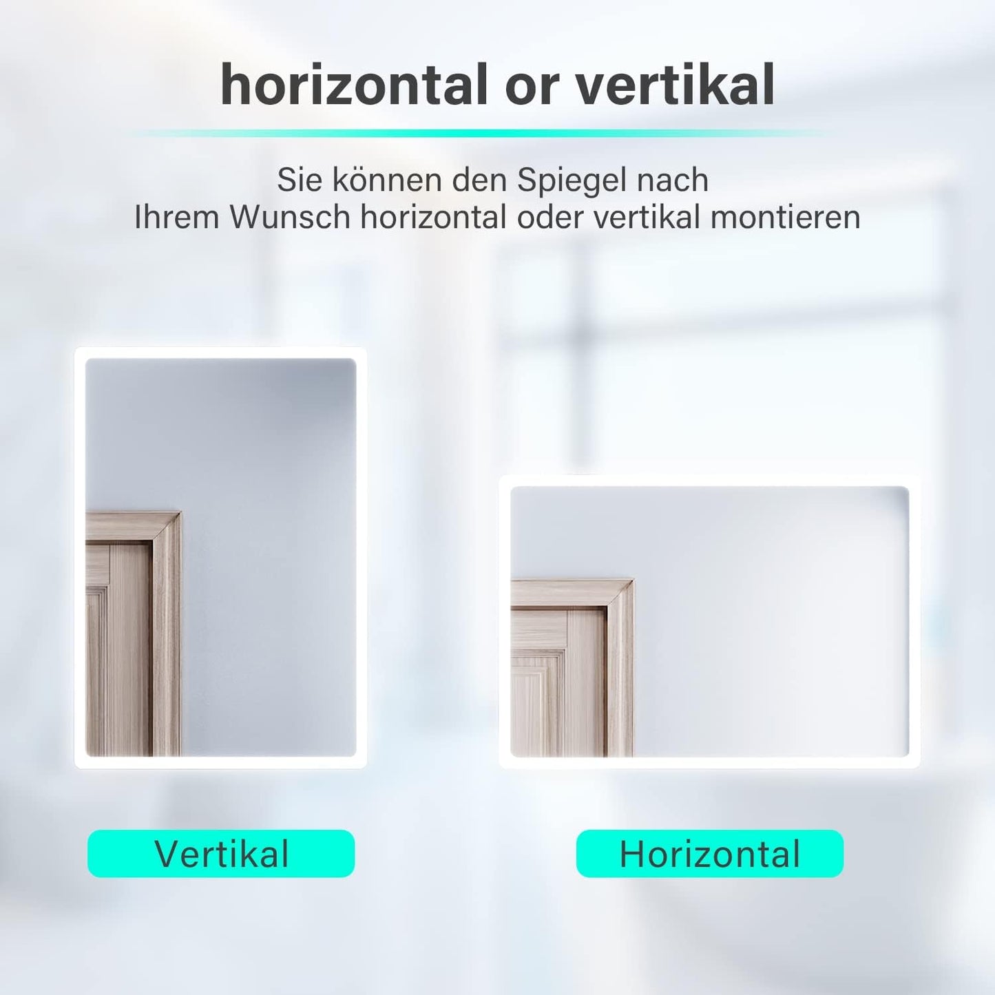 Badezimmerspiegel mit LED-Licht, energiesparend, 60L x 40B cm Silber