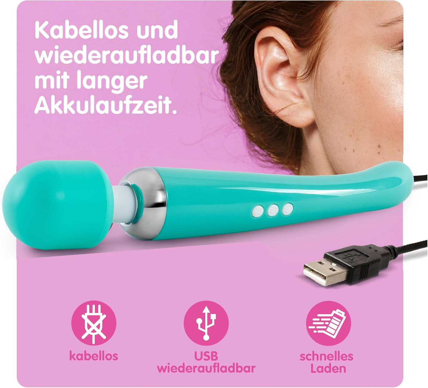 Wiederaufladbares Massagegerät mit 20 Modi und 8 Geschwindigkeiten, Gross Grün