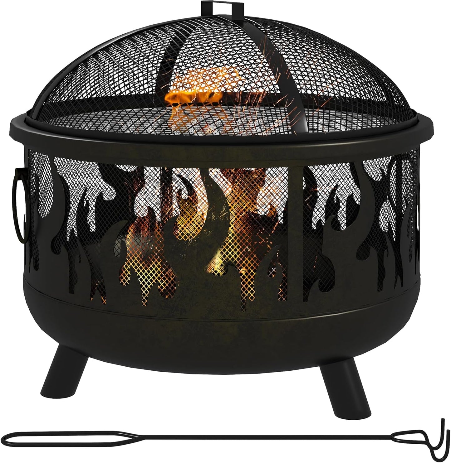 Metall Feuerschale mit Funkenschutz & Grillrost, 61 cm