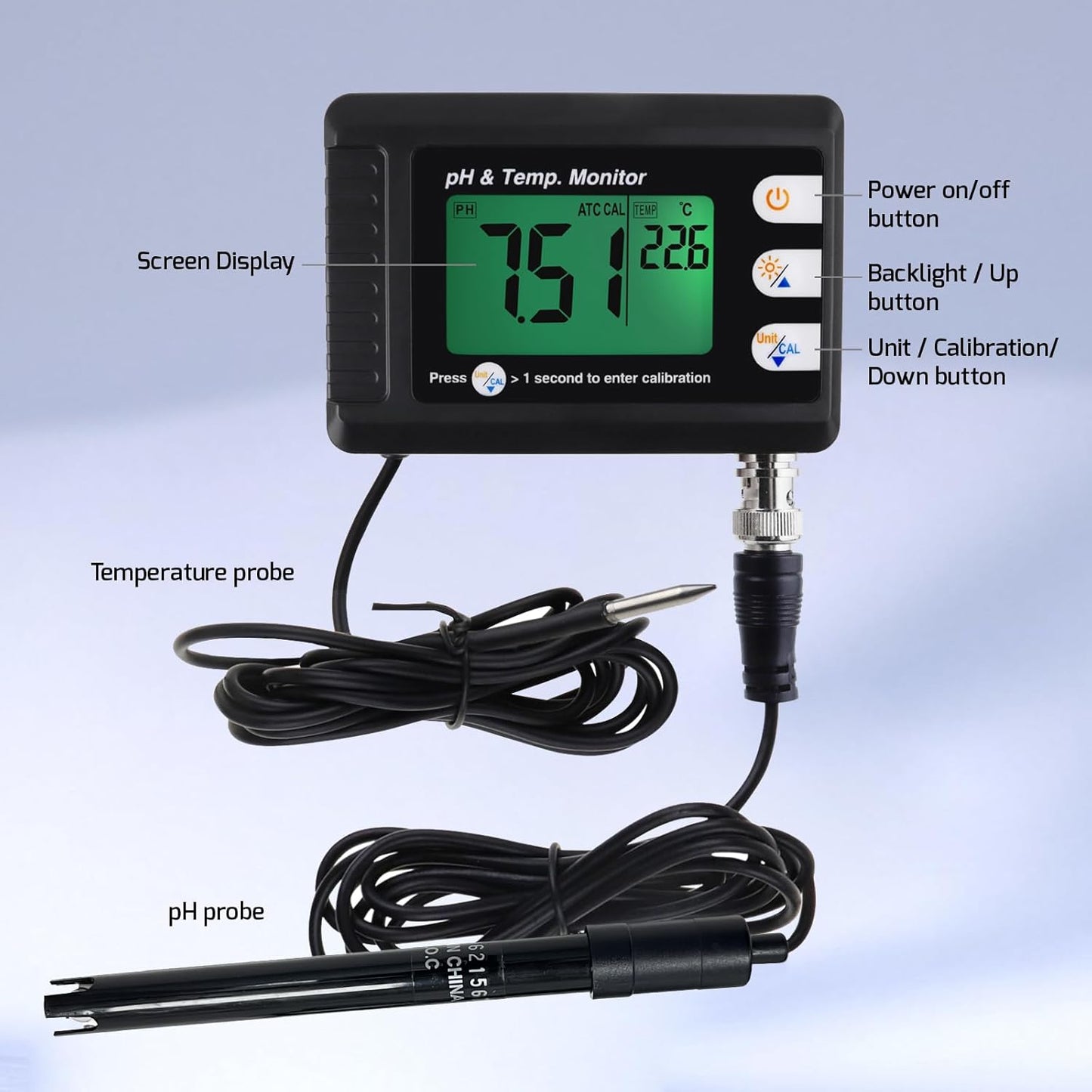 pH- und Temperaturmessgerät für Wasserqualität, BNC-Elektrode für pH