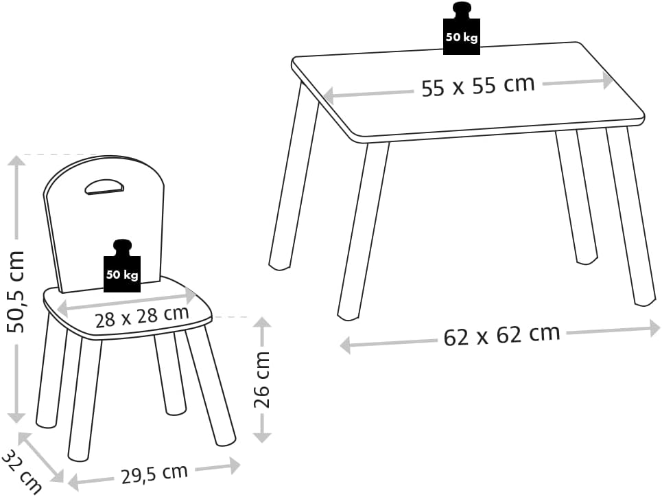 Kindertisch mit 2 Stühlen, Weiss, Grün