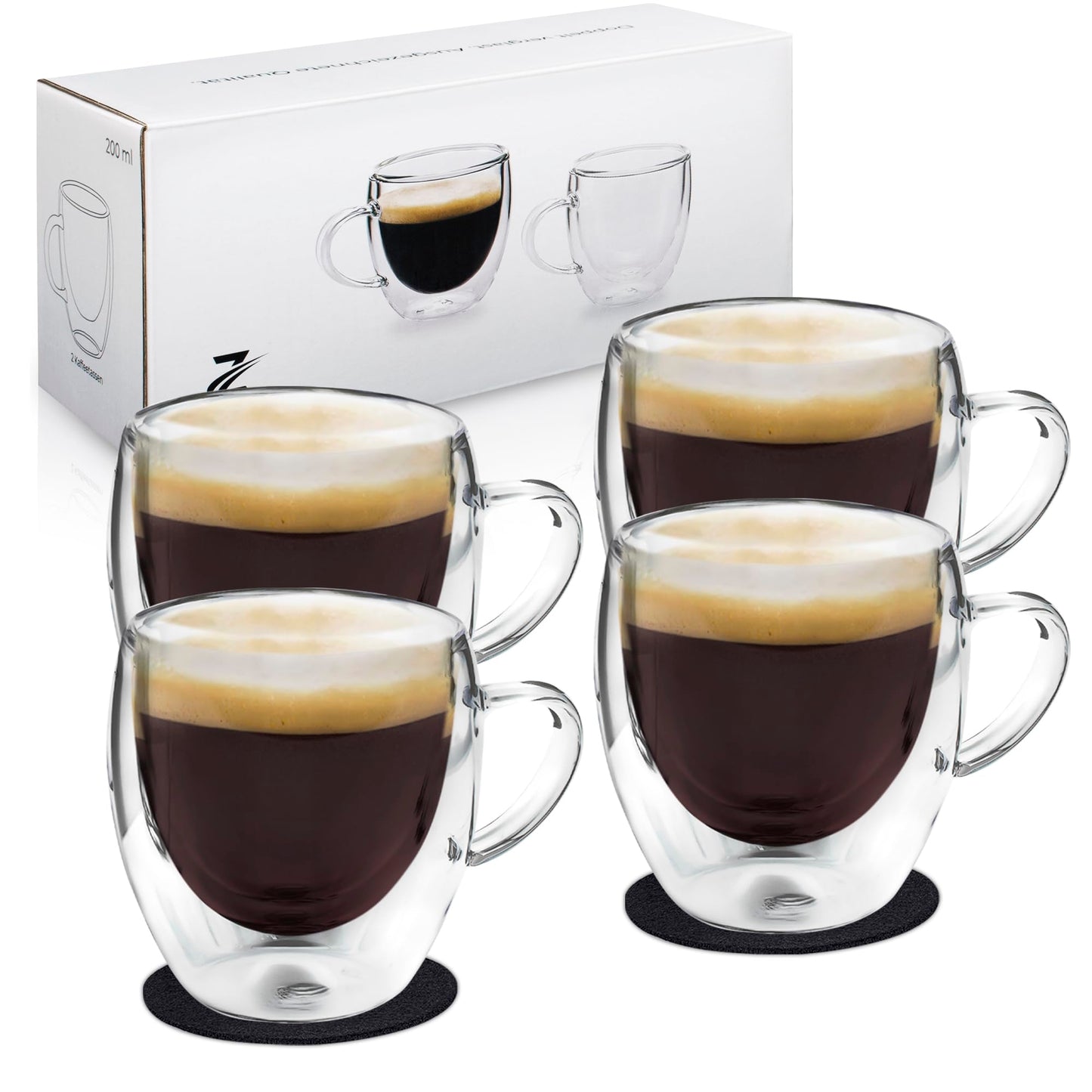 Doppelwandige Espressotassen 4er-Set, 4er Set mit Henkel