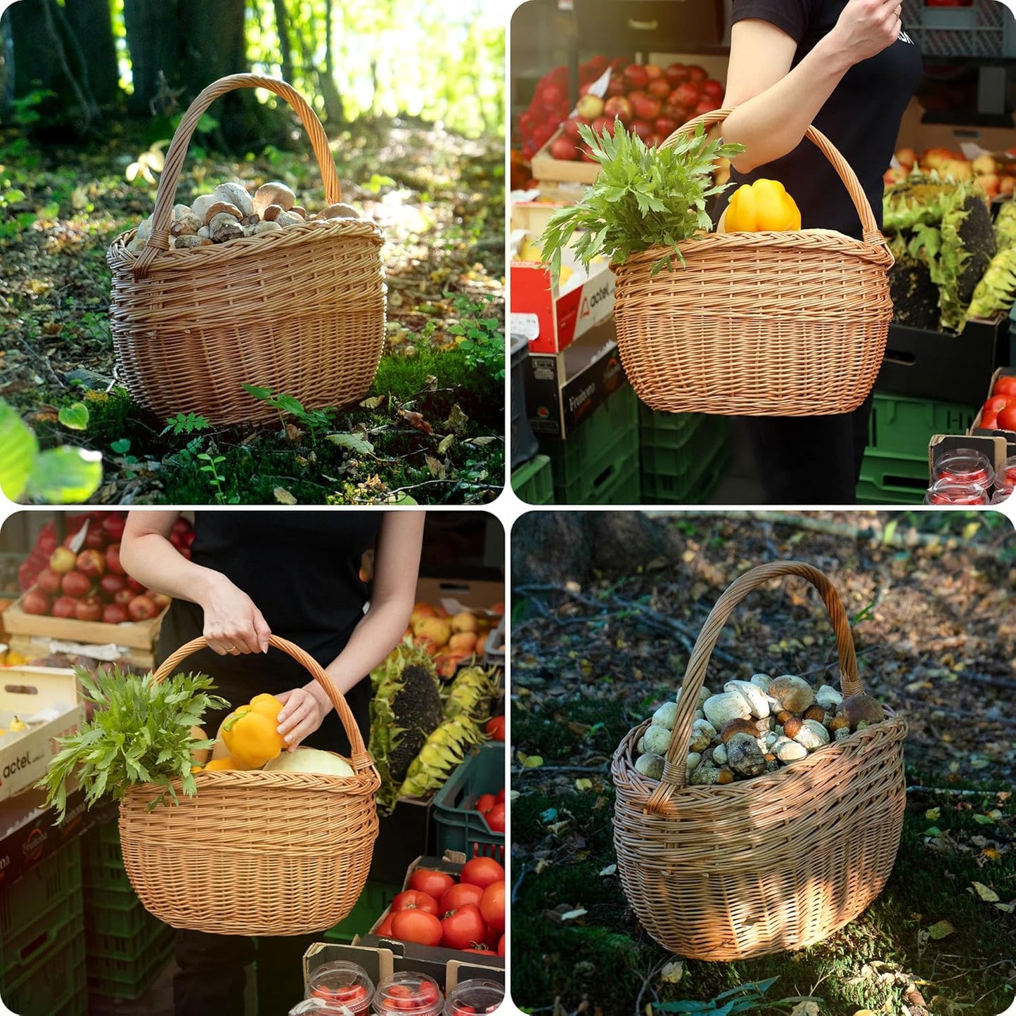 Weidenkorb für Pilze und Einkäufe, 31x25x44cm Braun